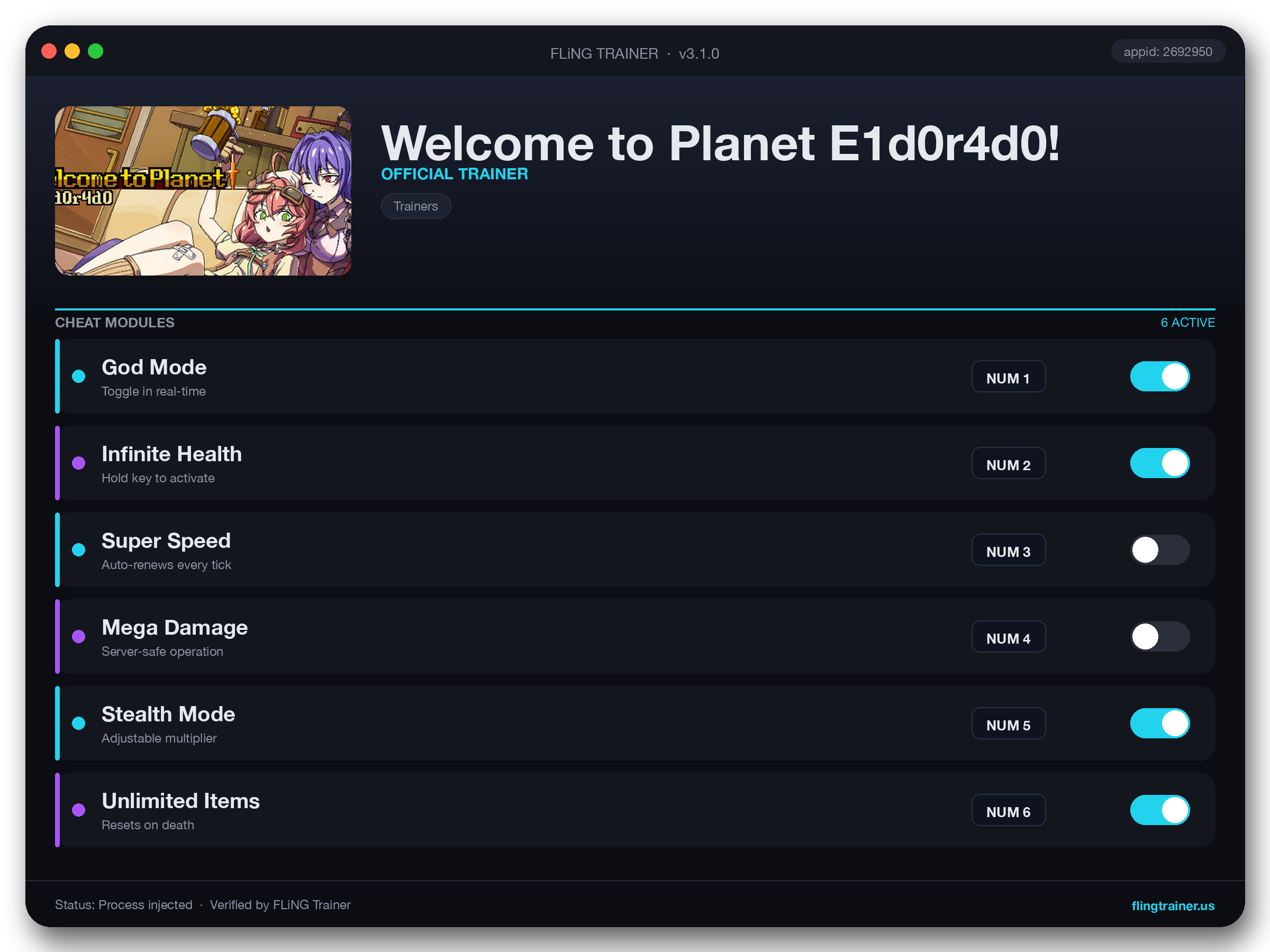 Welcome to Planet E1d0r4d0! Trainer interface