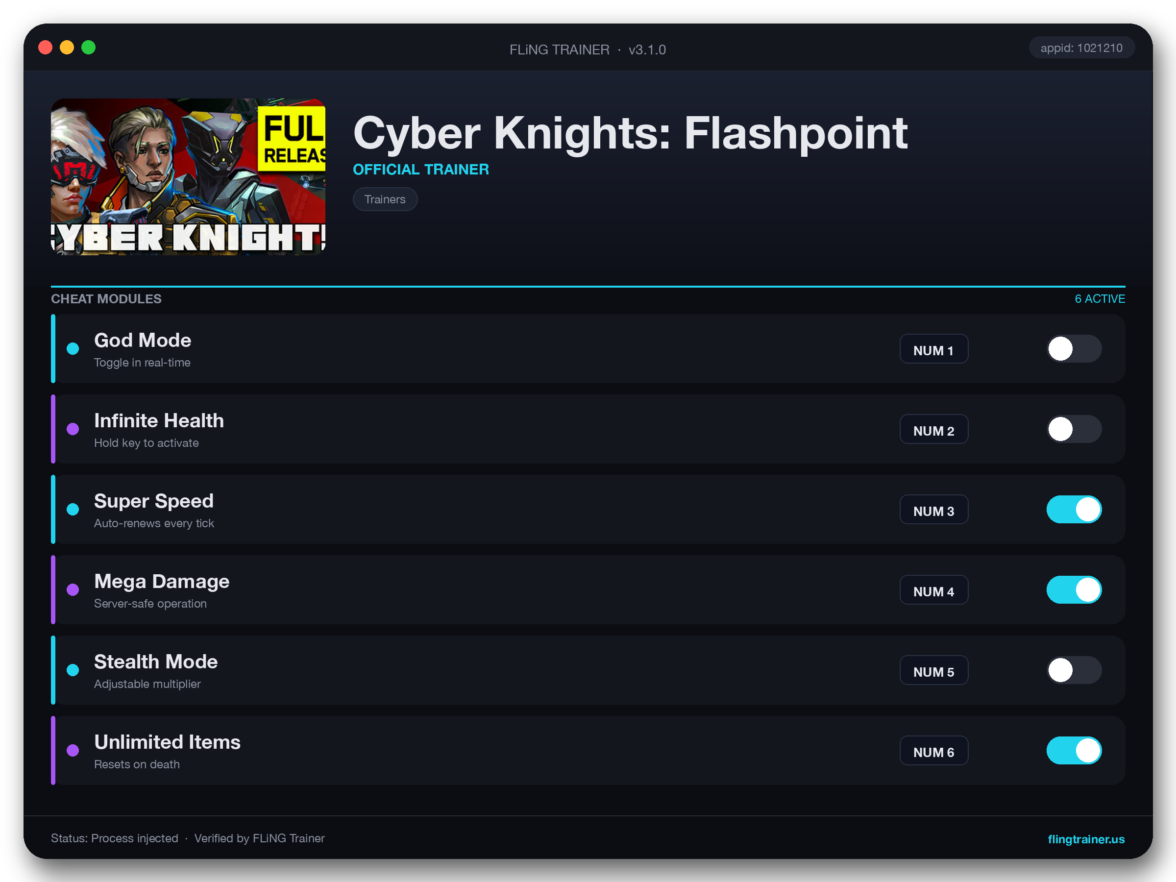 Cyber Knights: Flashpoint Trainer interface