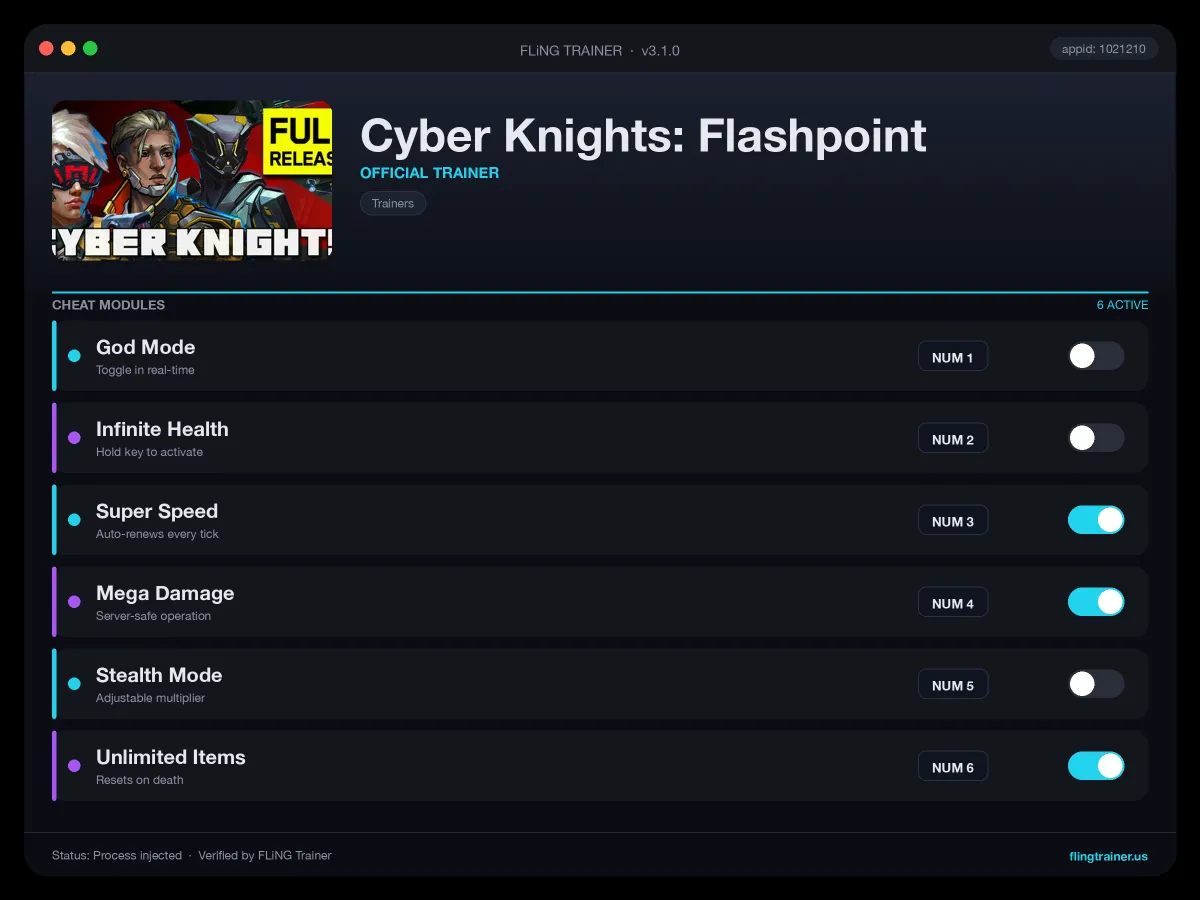Cyber Knights: Flashpoint Trainer interface