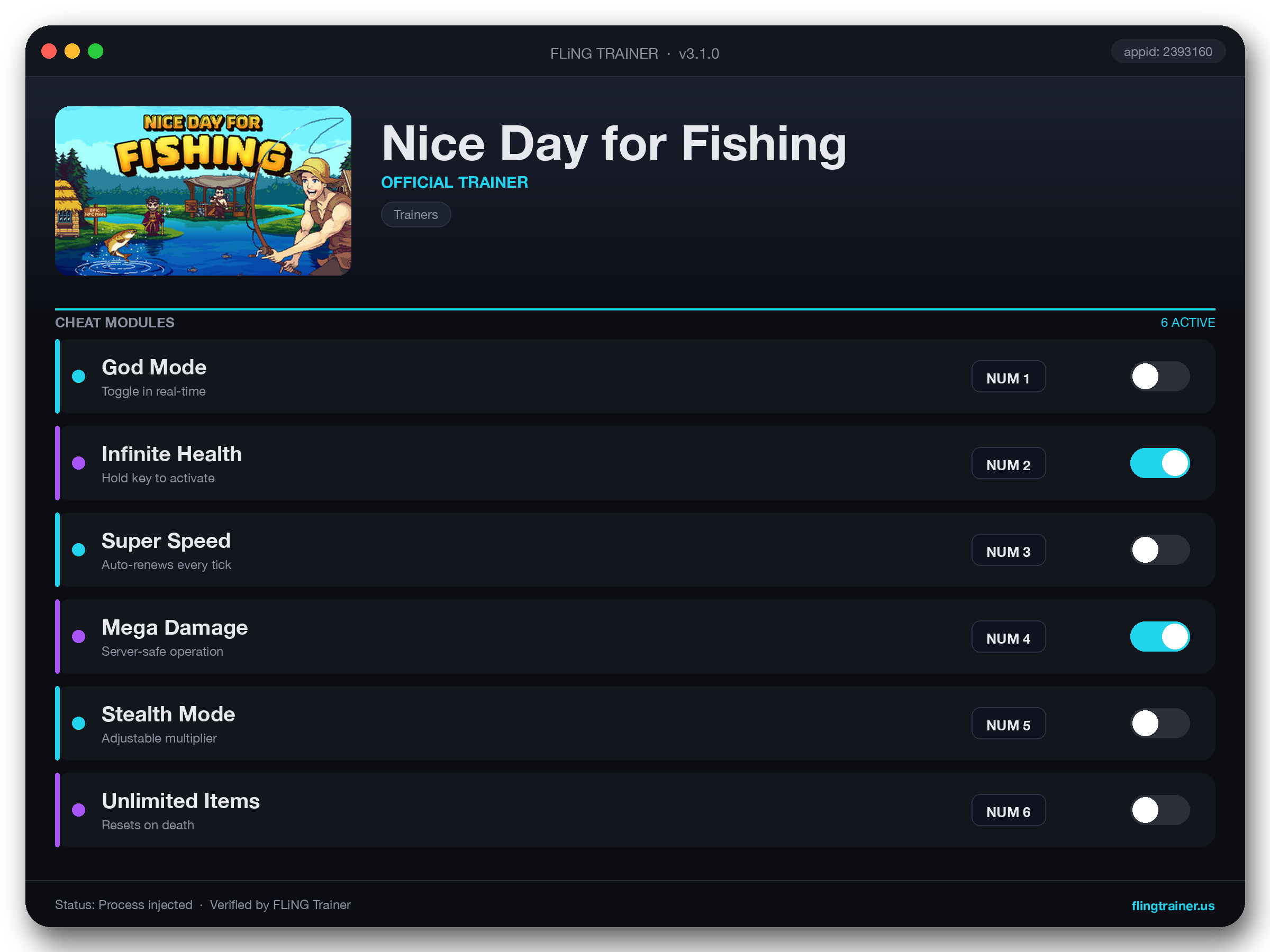 Nice Day for Fishing Trainer interface