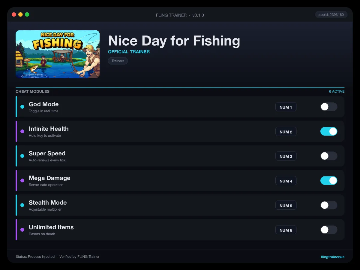 Nice Day for Fishing Trainer interface