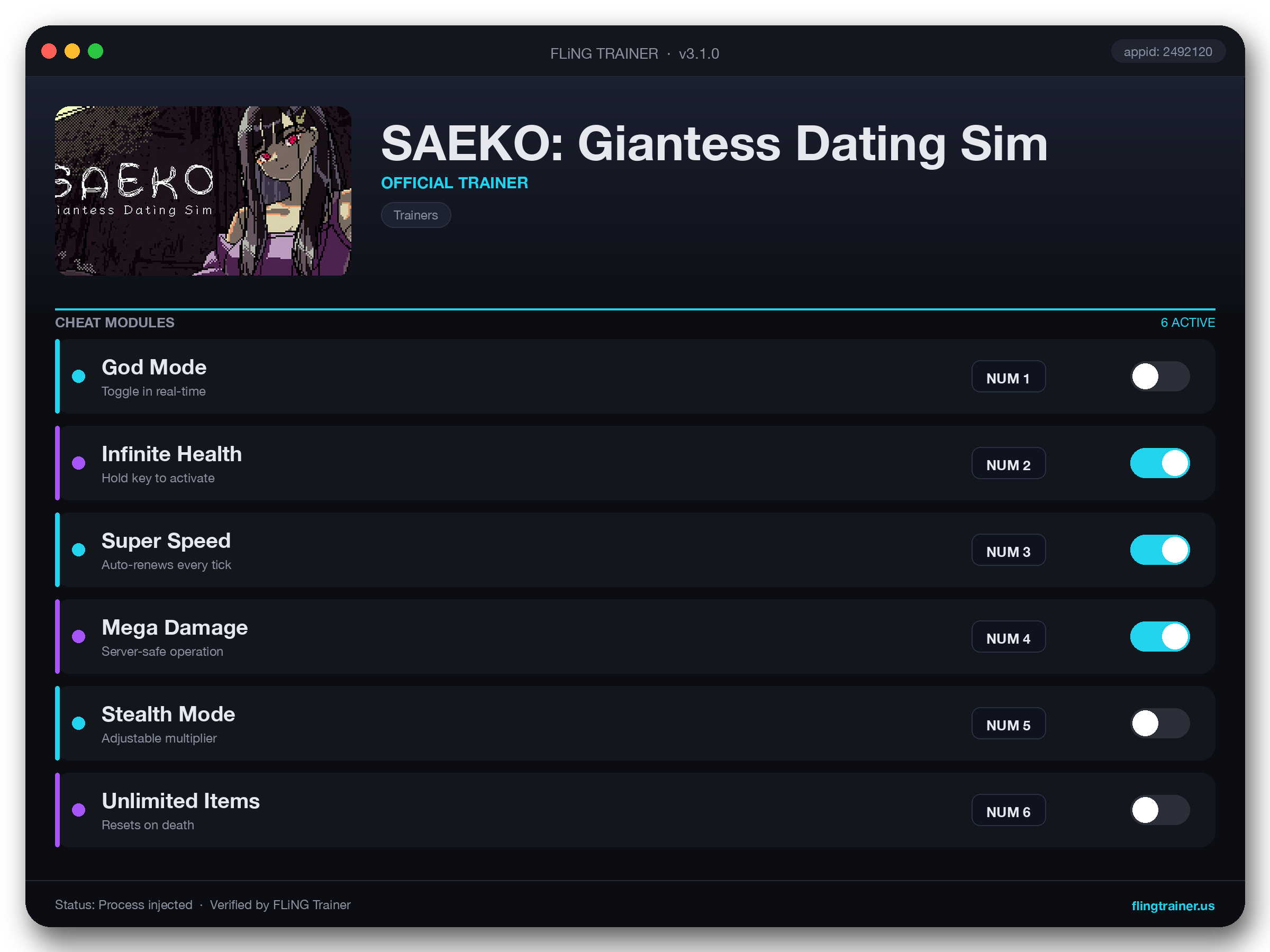 SAEKO: Giantess Dating Sim Trainer interface