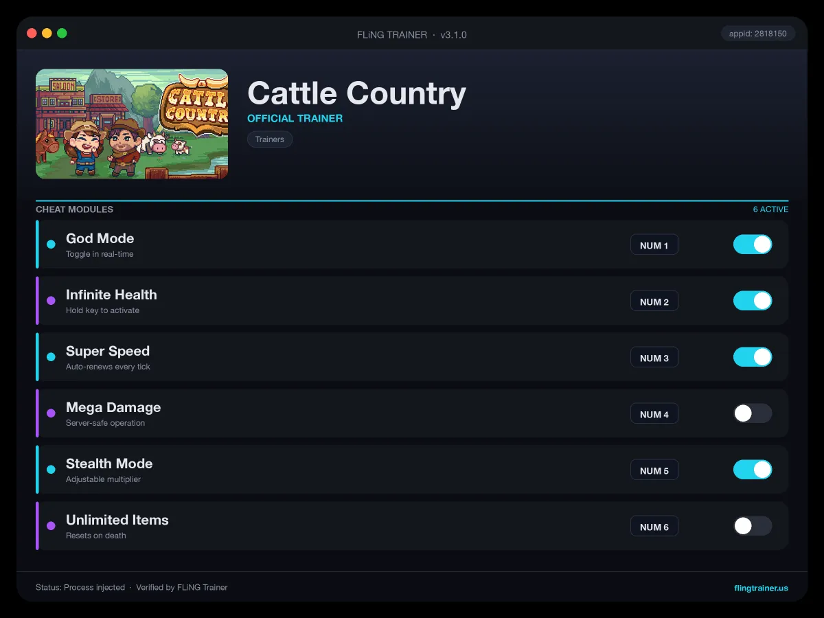 Cattle Country Trainer interface