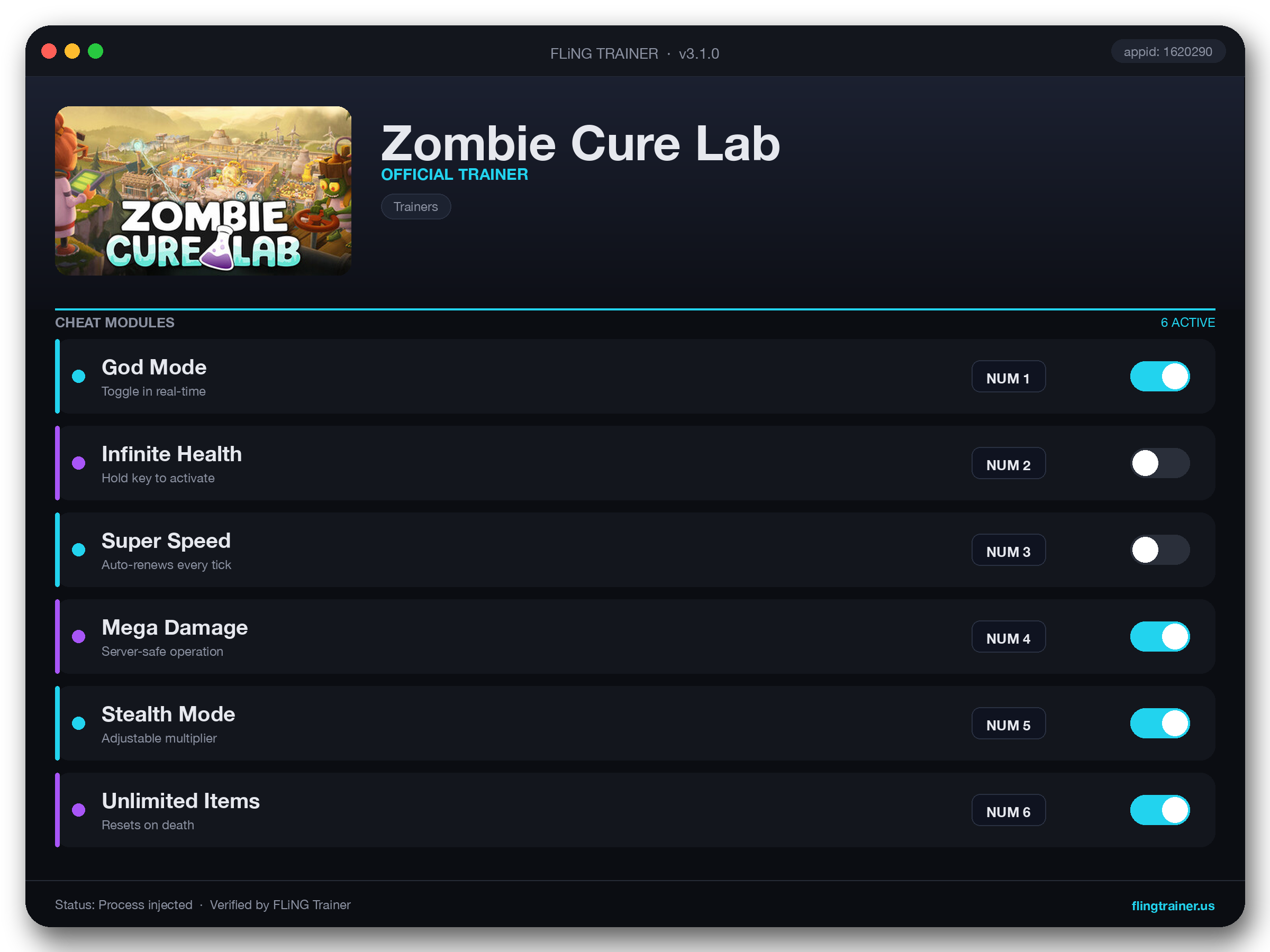 Zombie Cure Lab Trainer interface