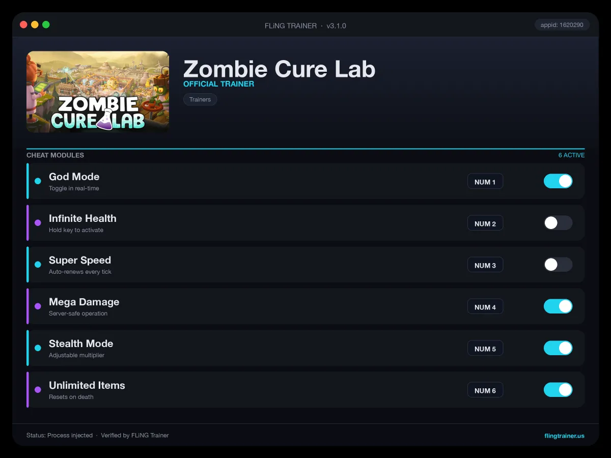 Zombie Cure Lab Trainer interface
