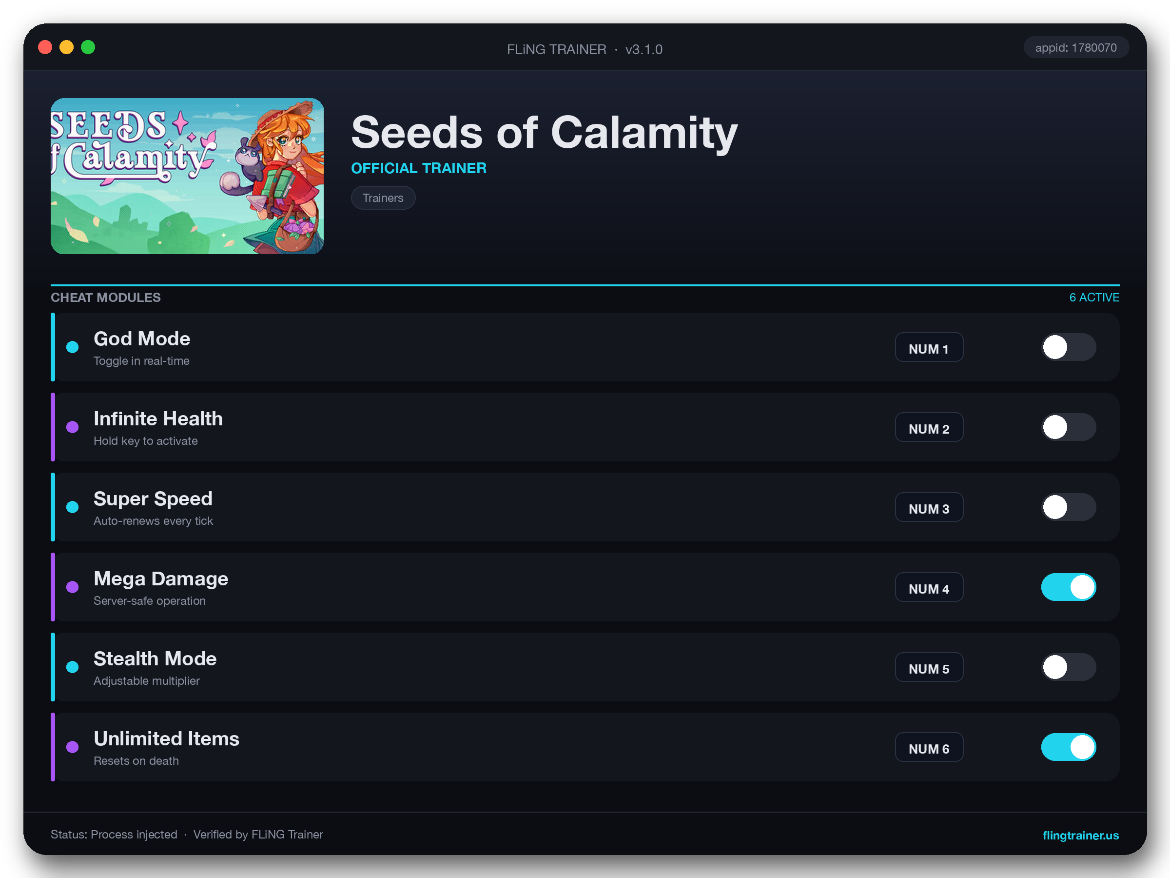 Seeds of Calamity Trainer interface