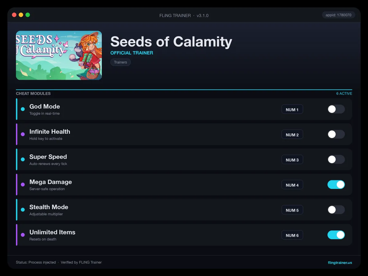 Seeds of Calamity Trainer interface