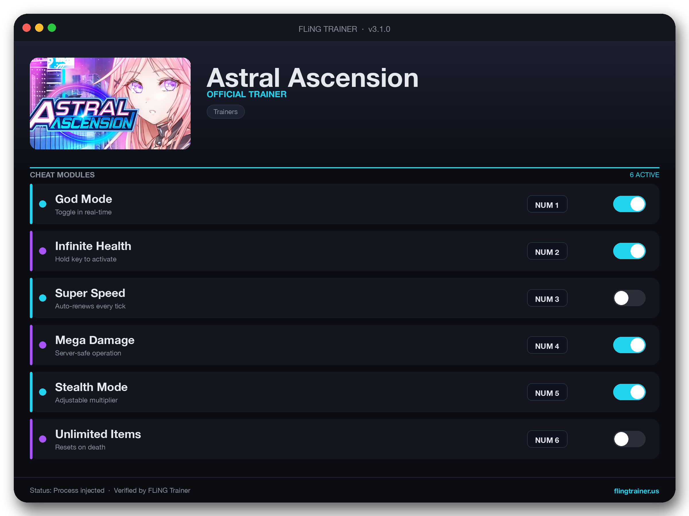 Astral Ascension Trainer interface