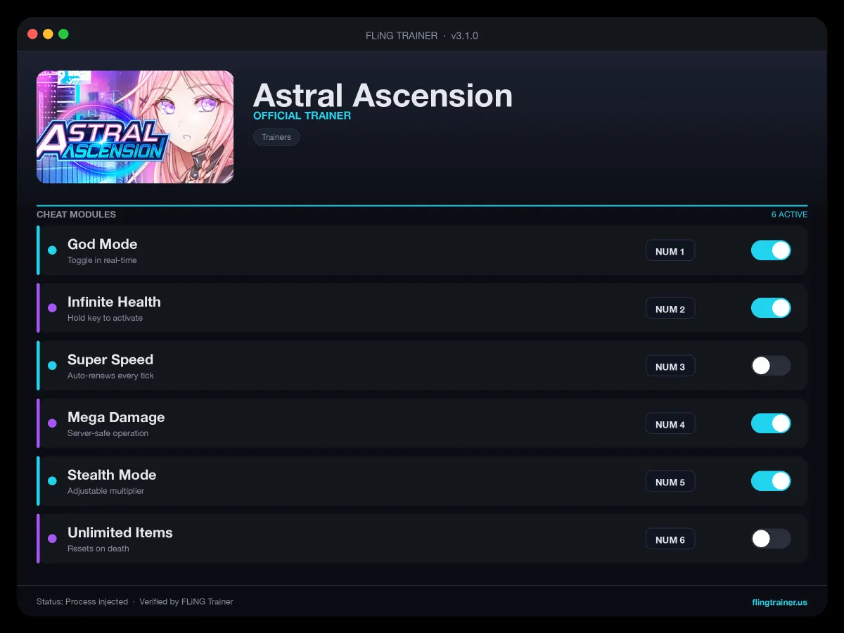 Astral Ascension Trainer interface