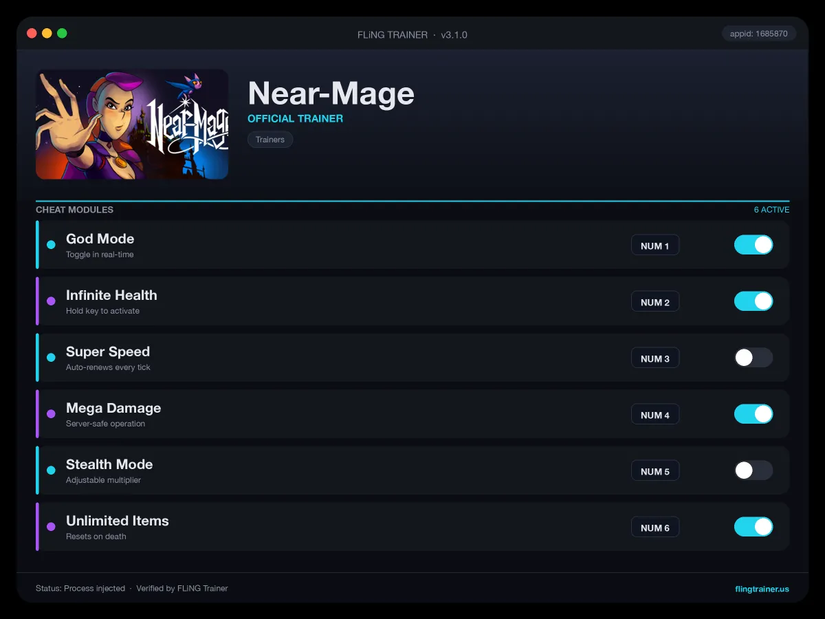 Near-Mage Trainer interface
