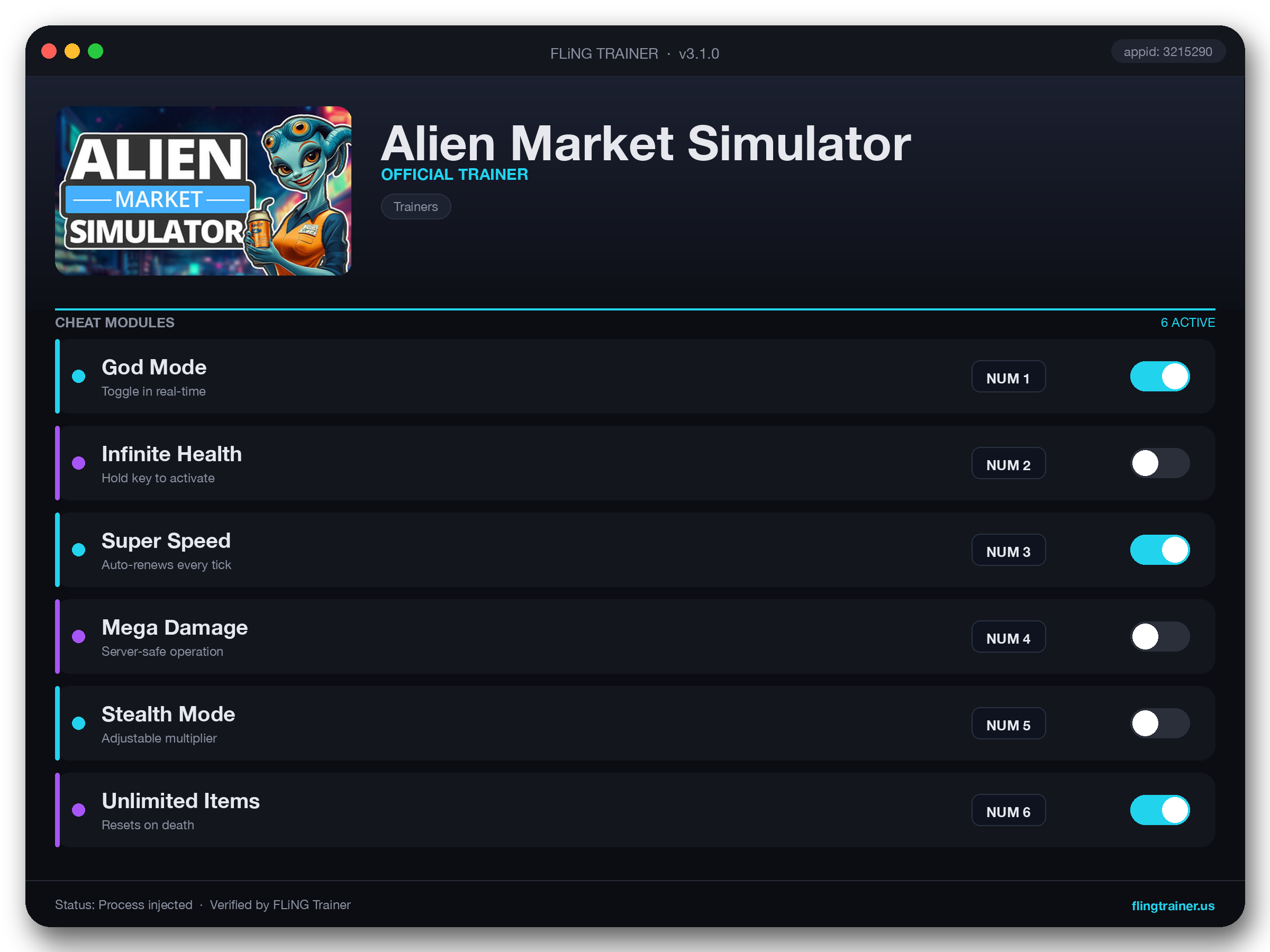 Alien Market Simulator Trainer interface