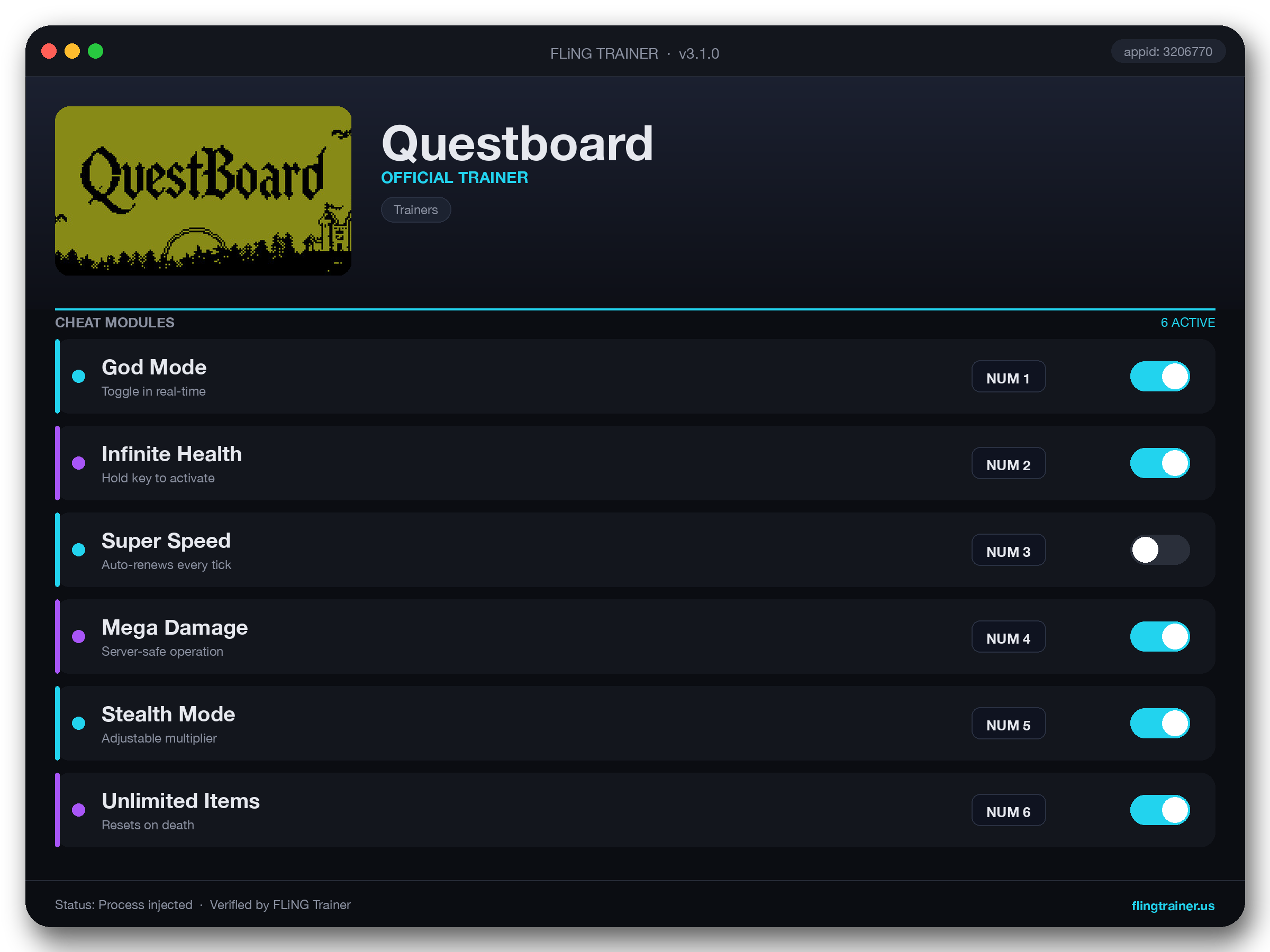 Questboard Trainer interface