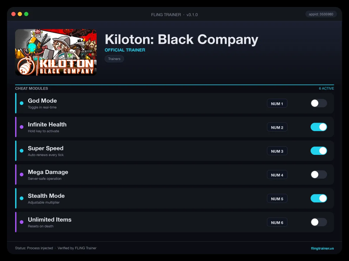 Kiloton: Black Company Trainer interface