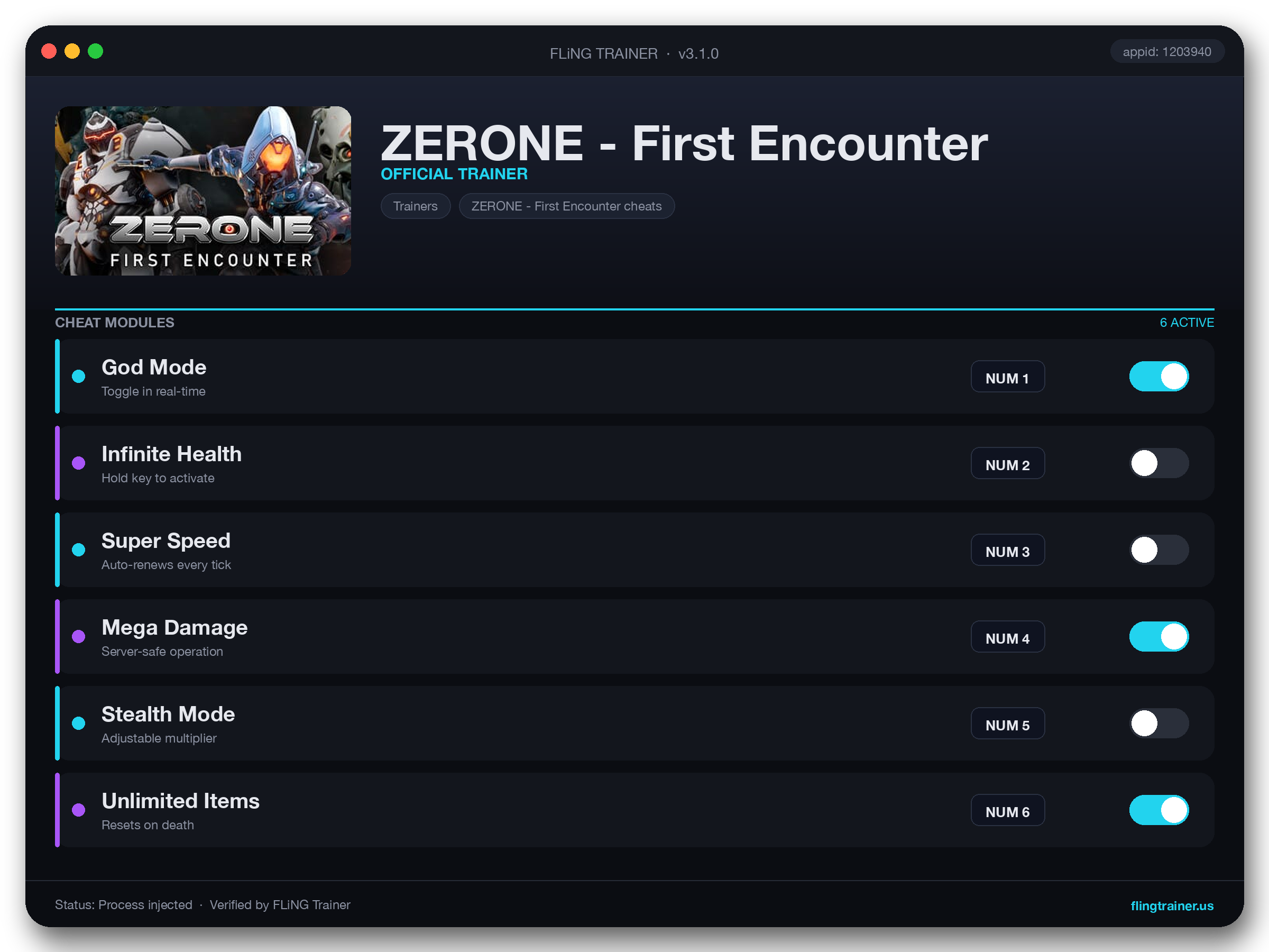 ZERONE - First Encounter Trainer interface