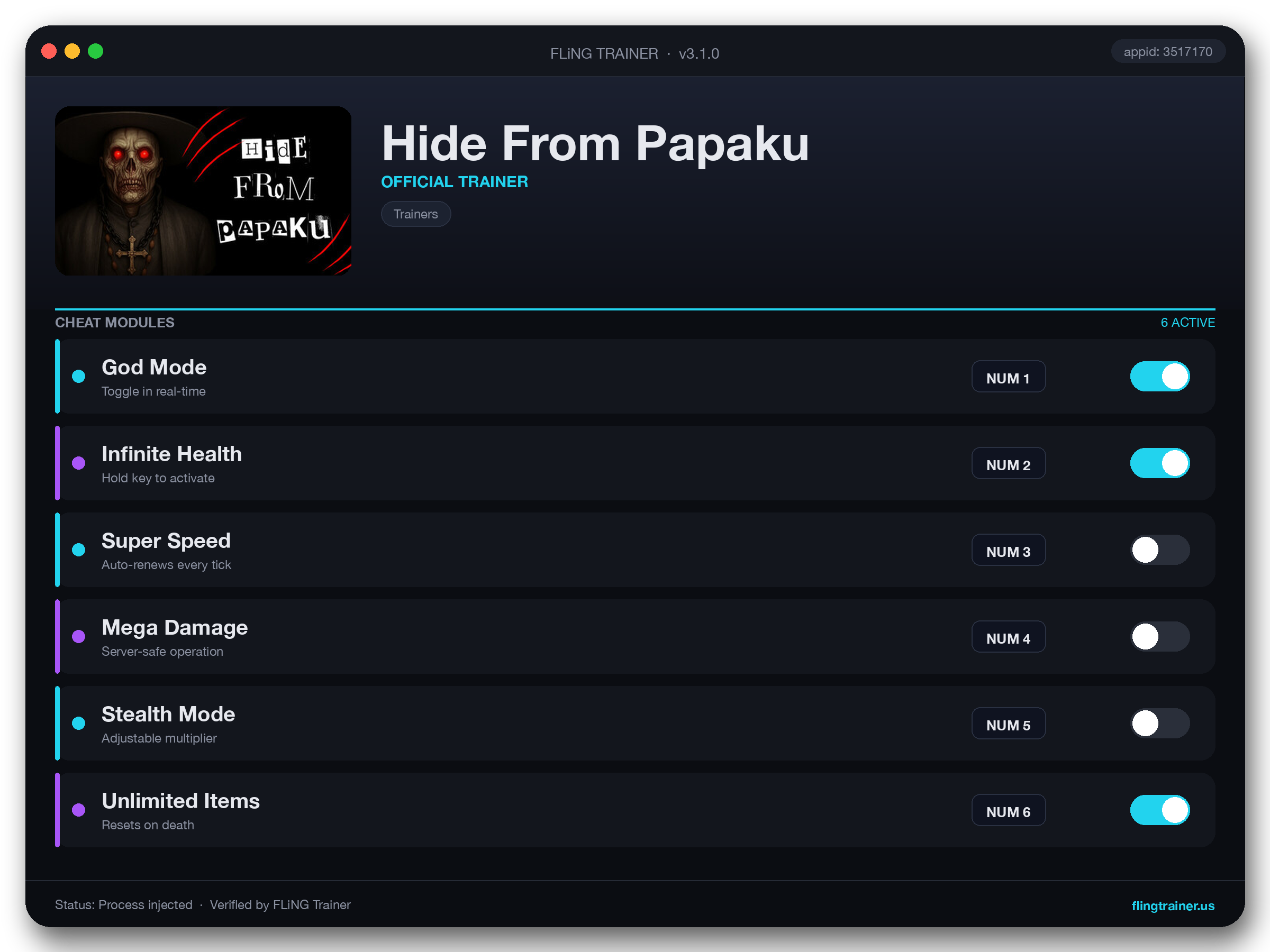 Hide From Papaku Trainer interface