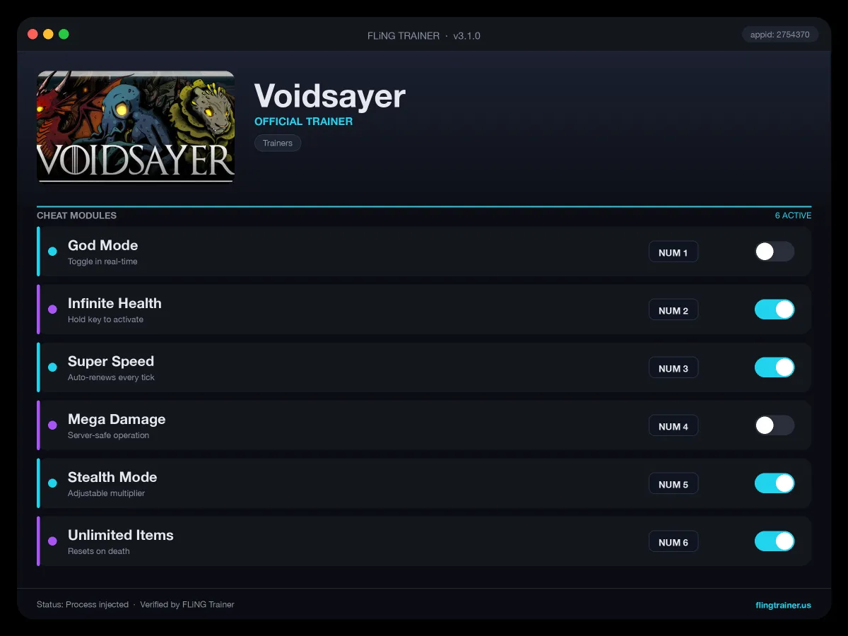 Voidsayer Trainer interface