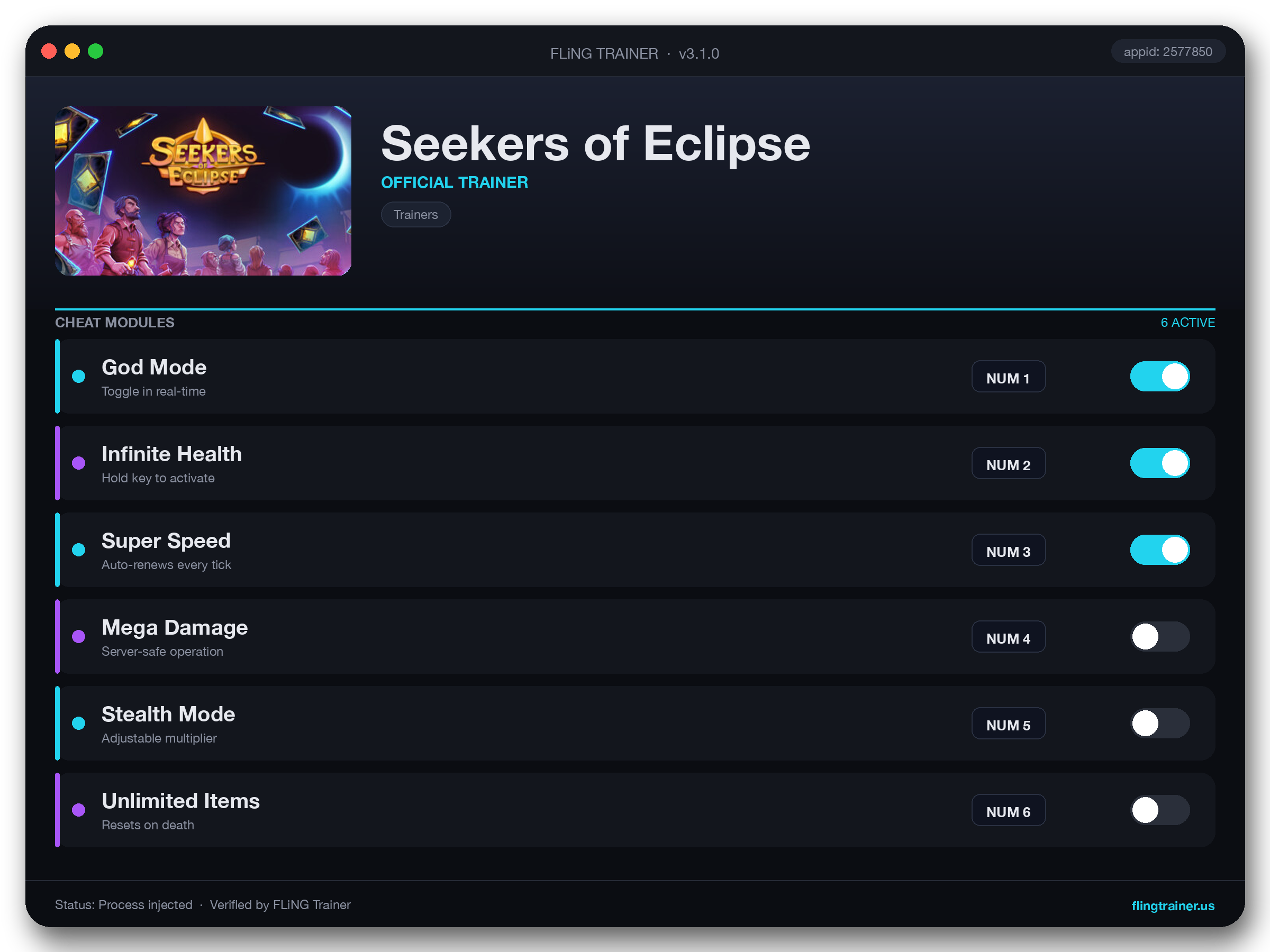 Seekers of Eclipse Trainer interface