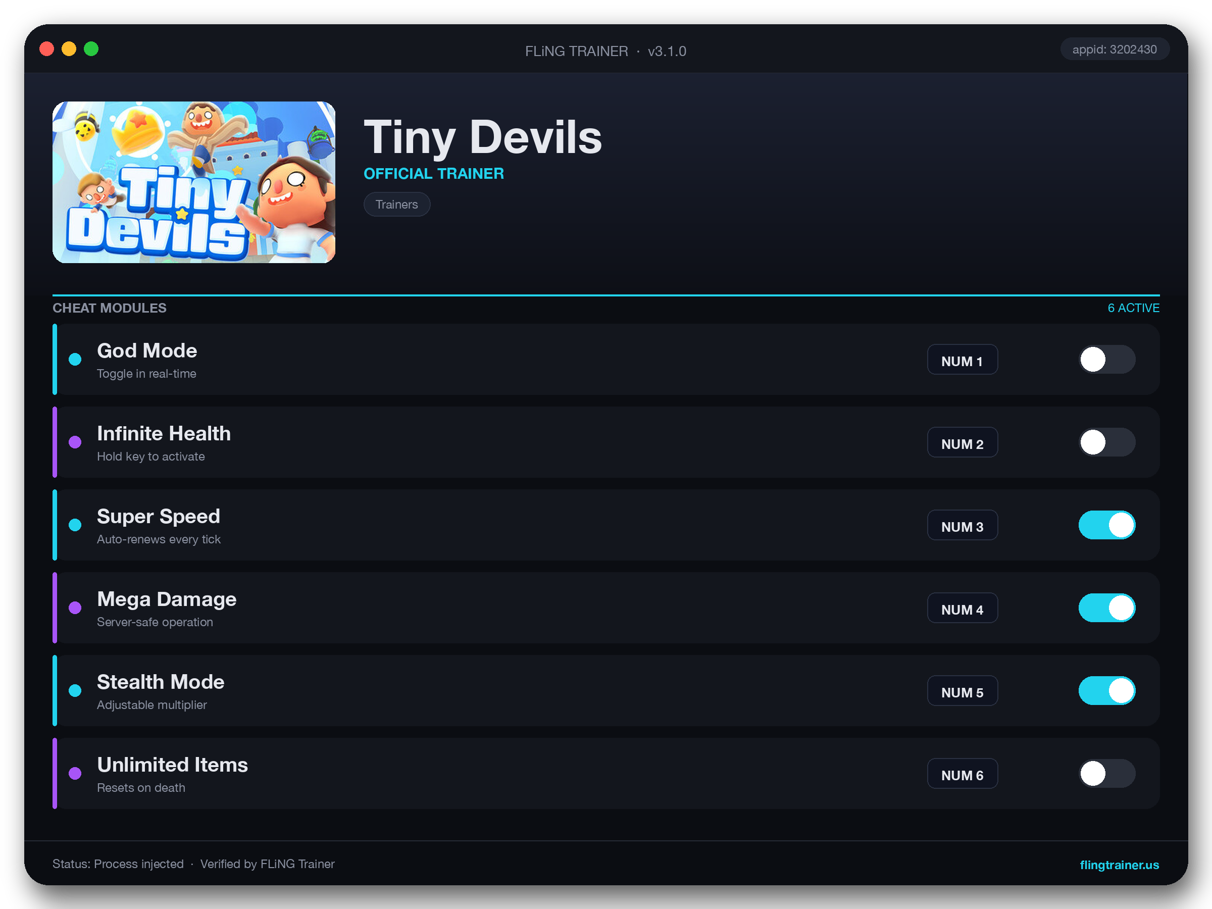 Tiny Devils Trainer interface