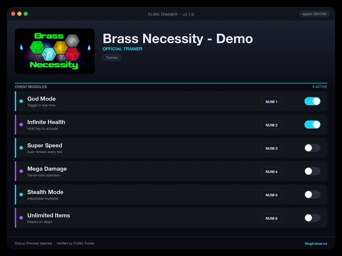 Brass Necessity - Demo Trainer interface