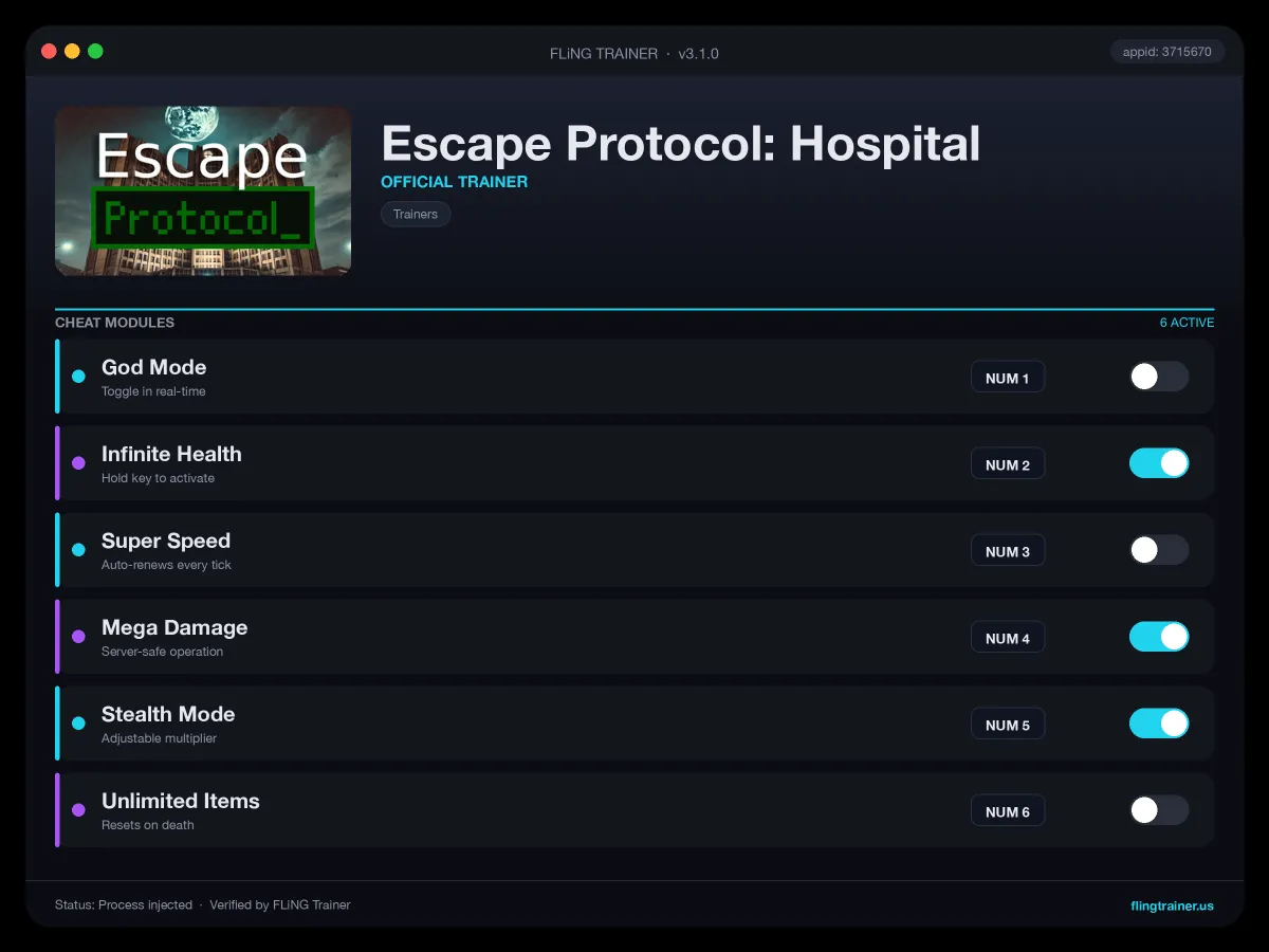 Escape Protocol: Hospital Trainer interface