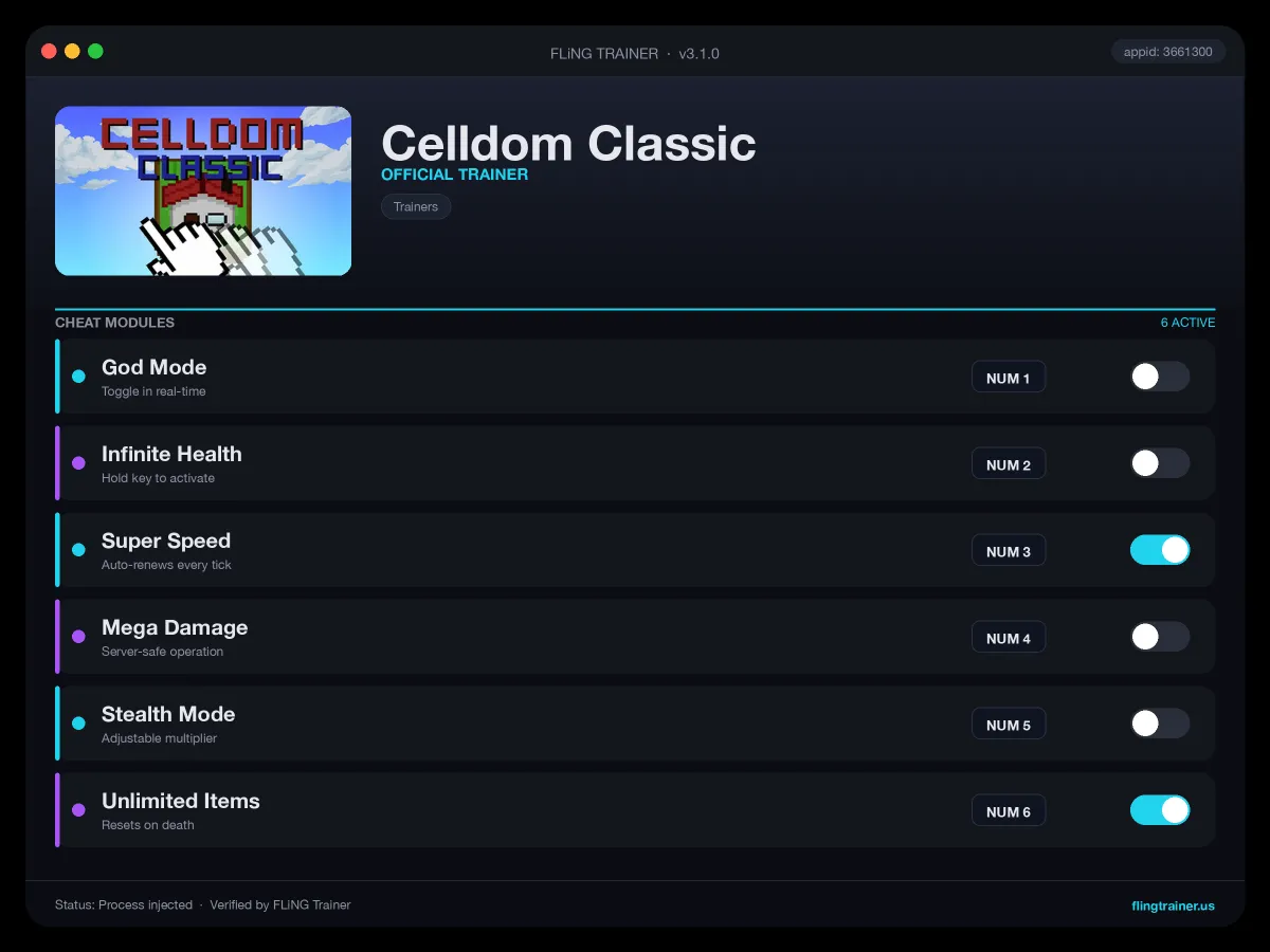 Celldom Classic Trainer interface