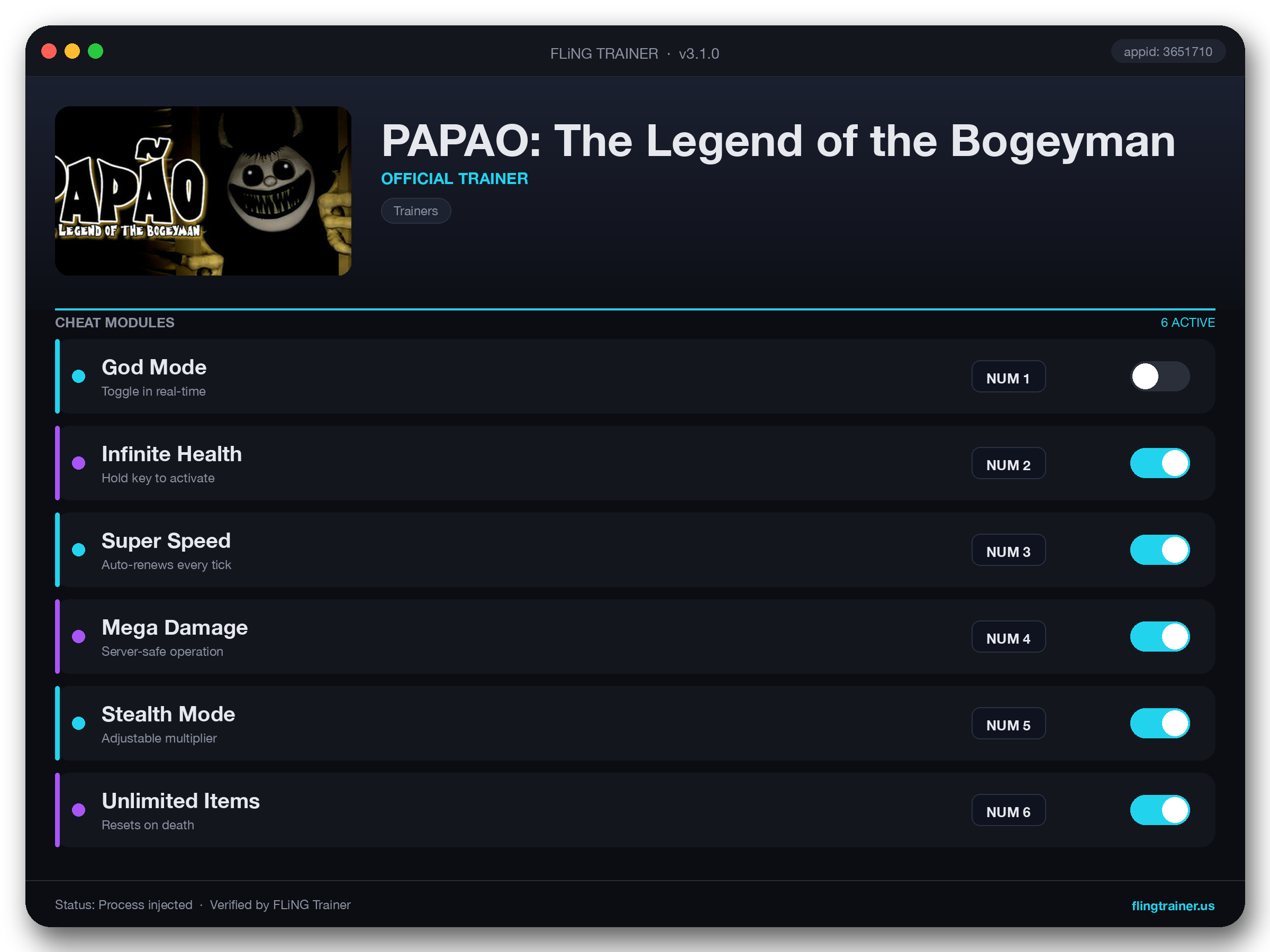 PAPAO: The Legend of the Bogeyman Trainer interface
