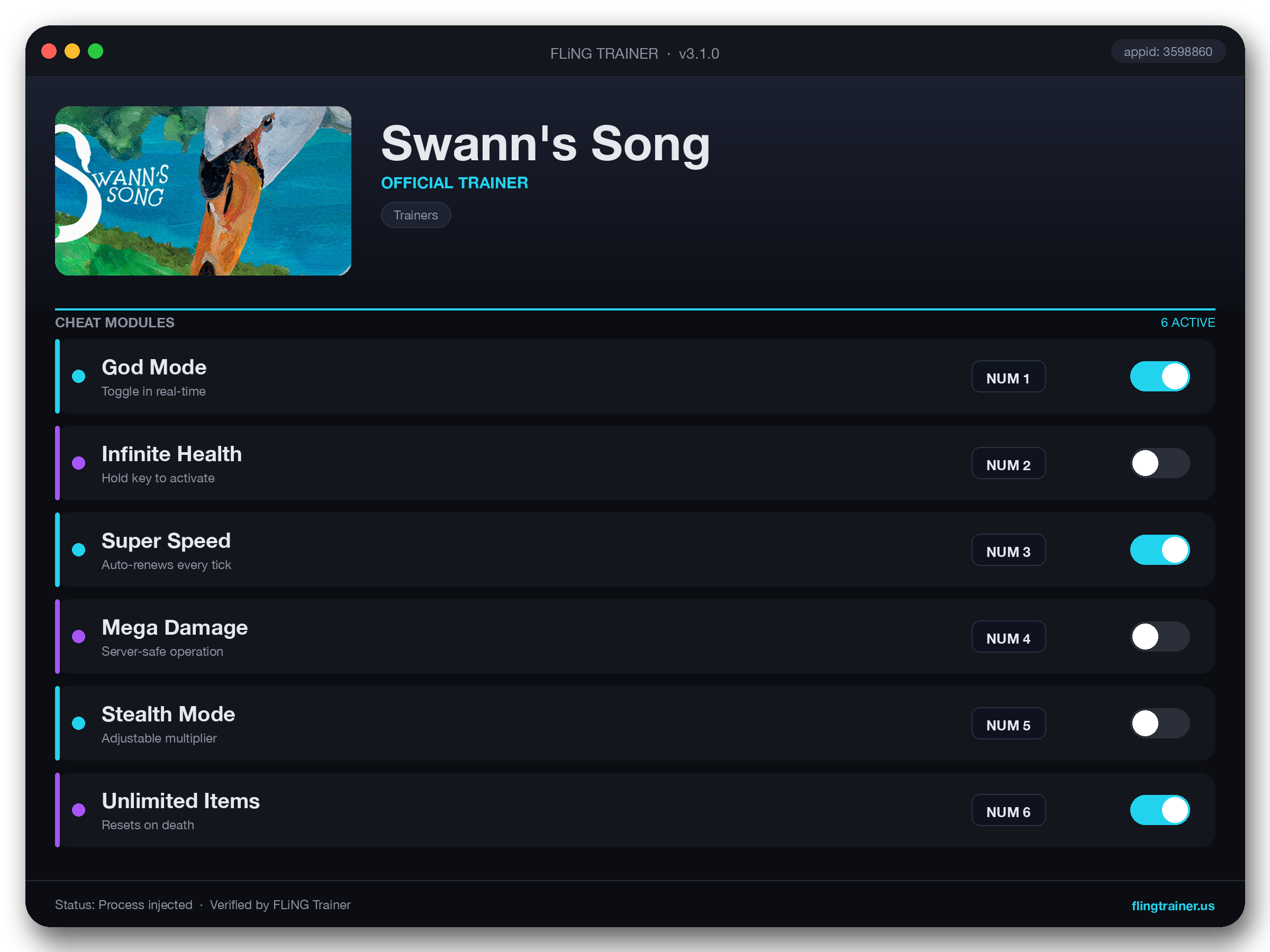 Swann's Song Trainer interface