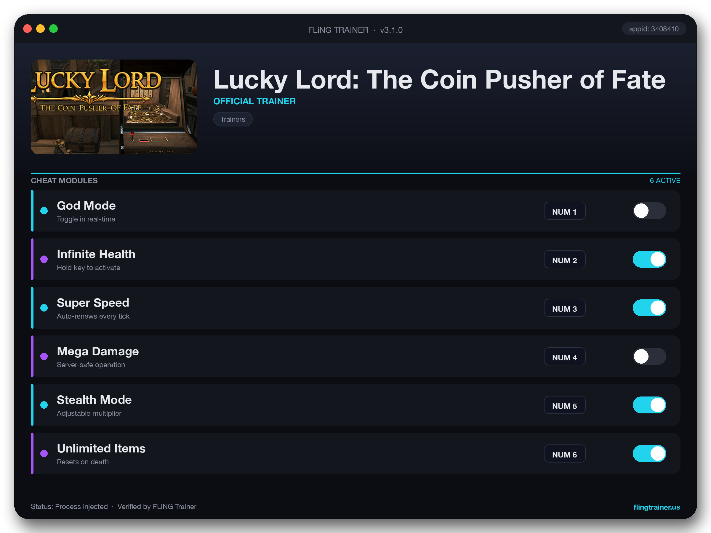 Lucky Lord: The Coin Pusher of Fate Trainer interface