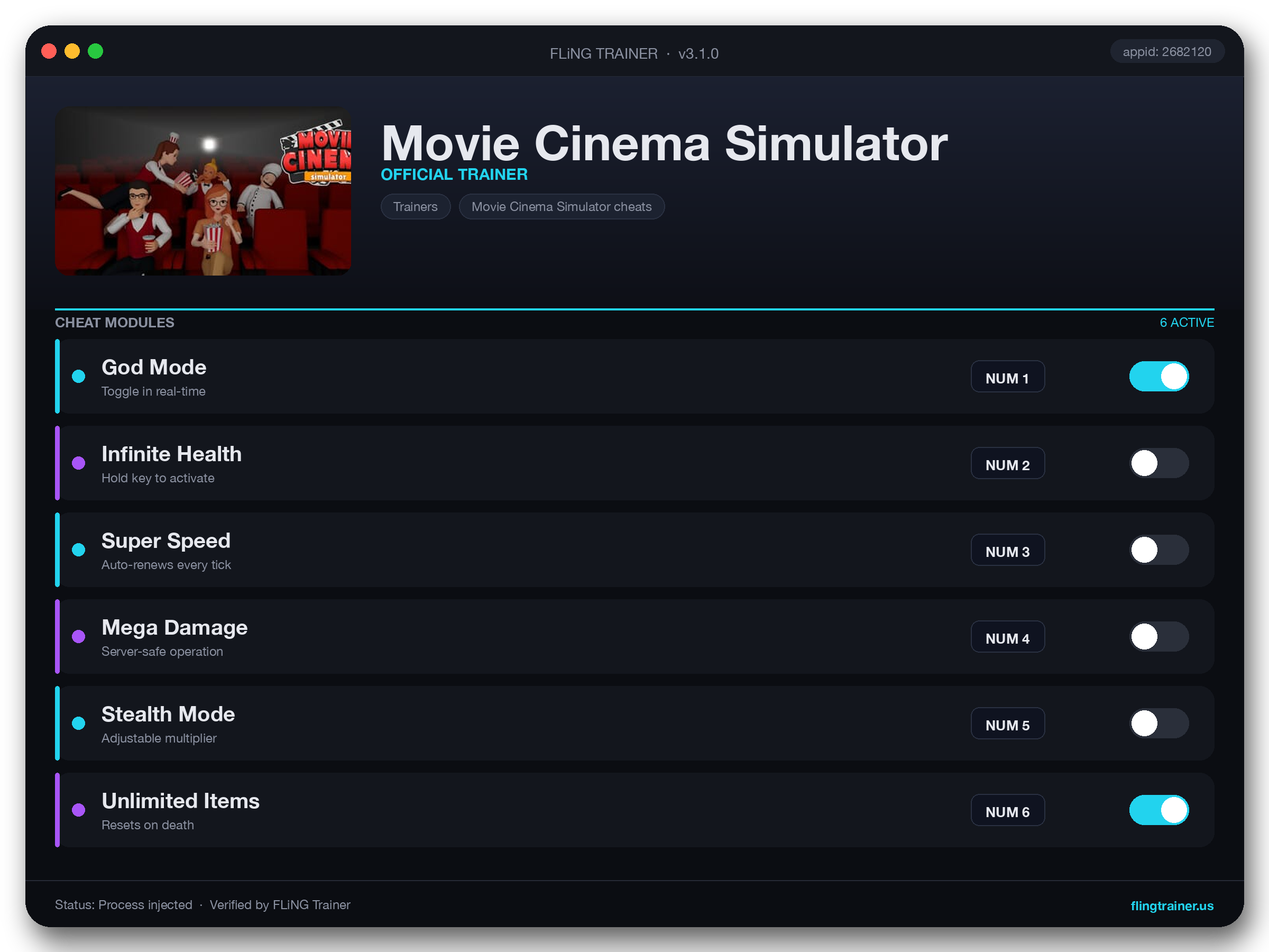 Movie Cinema Simulator Trainer interface