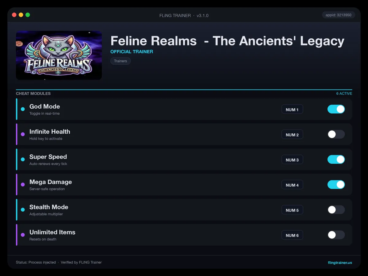 Feline Realms - The Ancients' Legacy Trainer interface