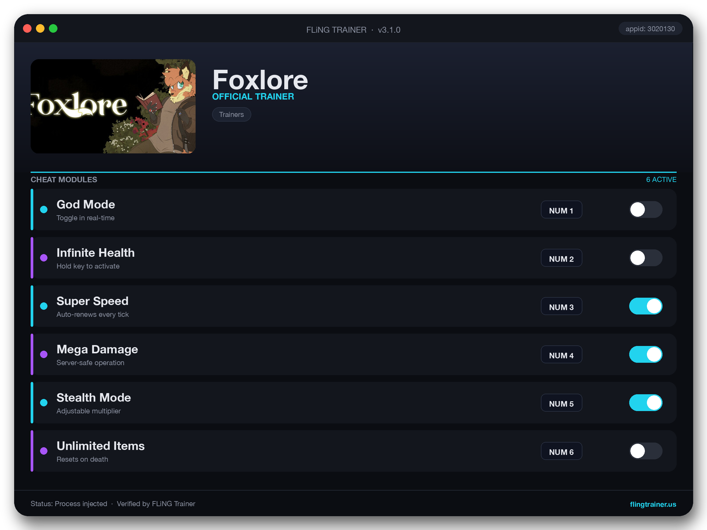 Foxlore Trainer interface