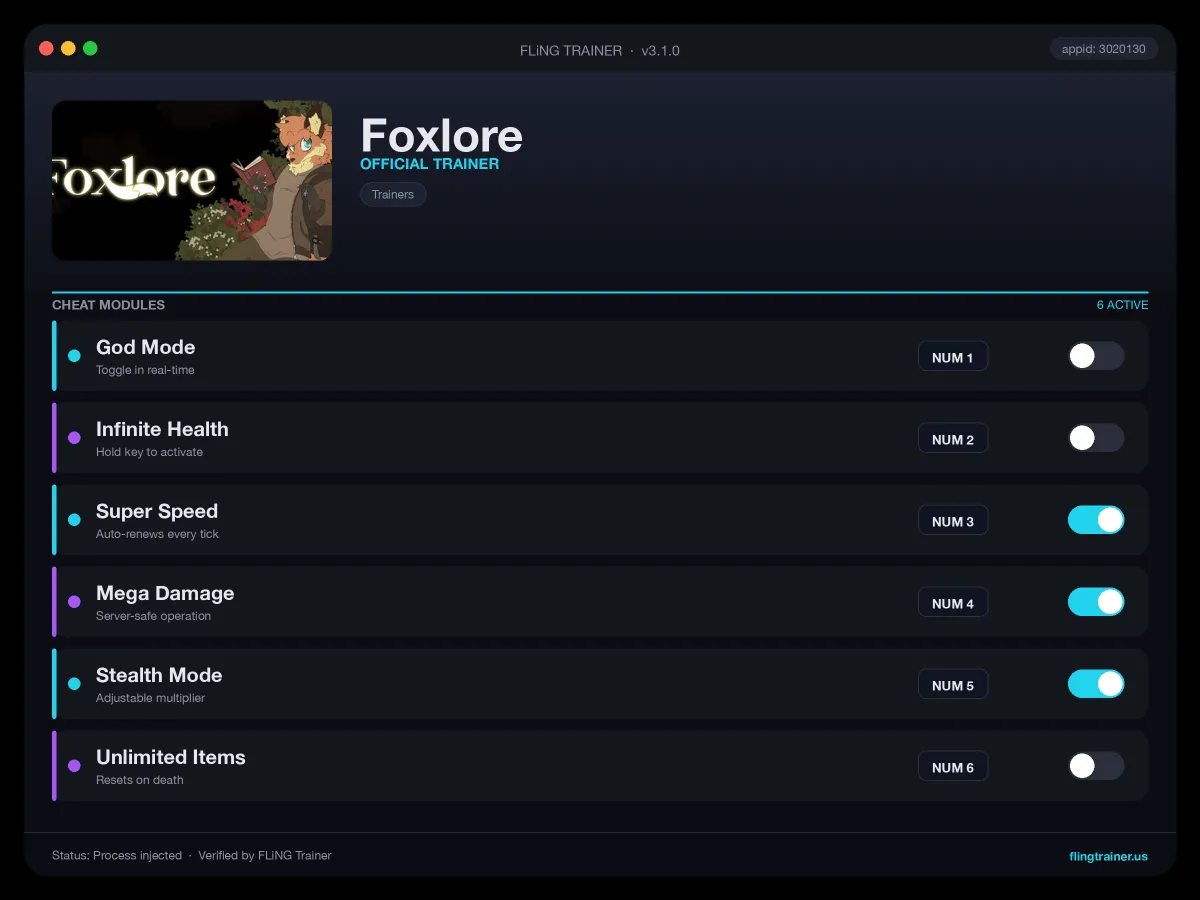 Foxlore Trainer interface