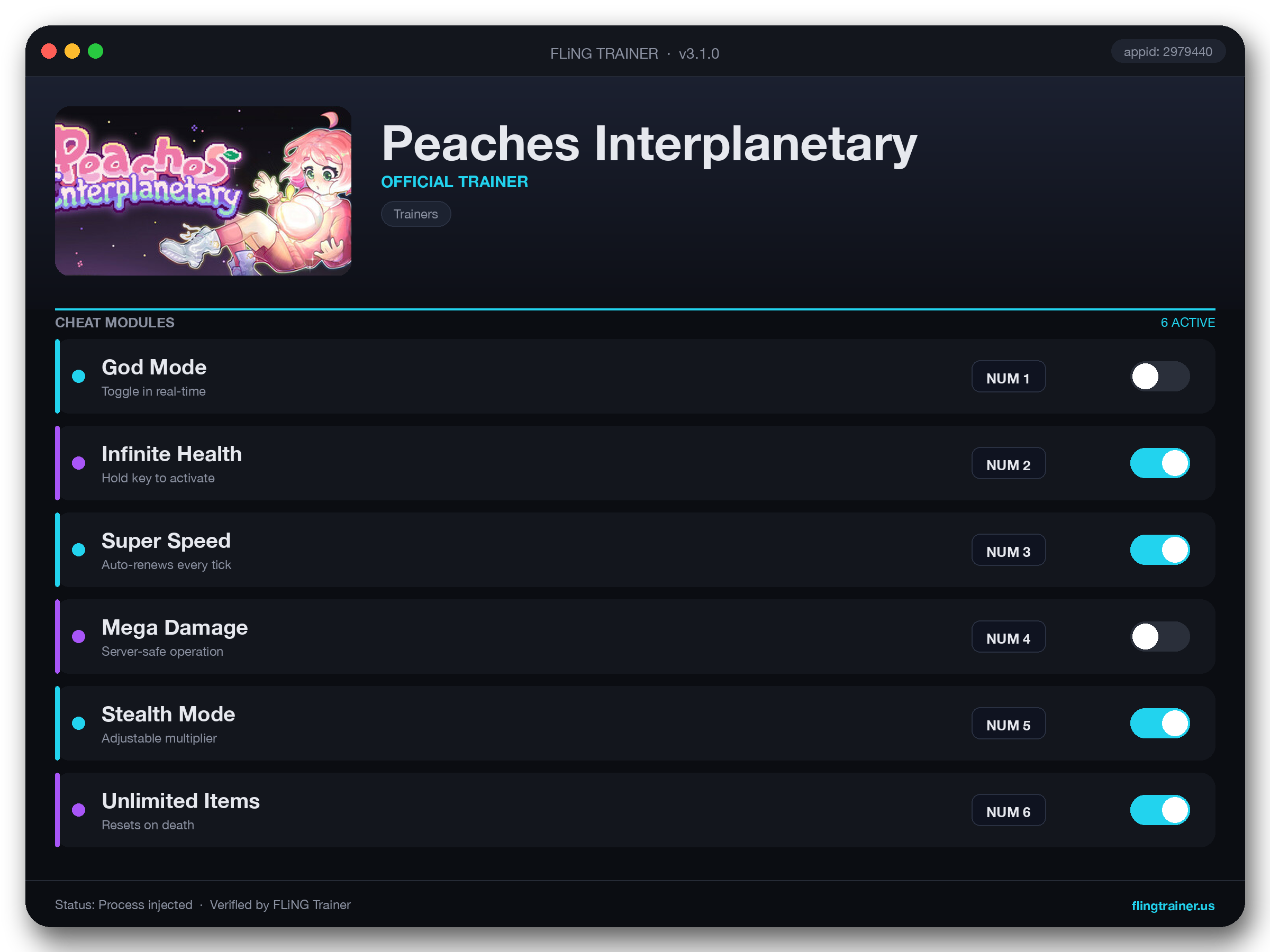 Peaches Interplanetary Trainer interface
