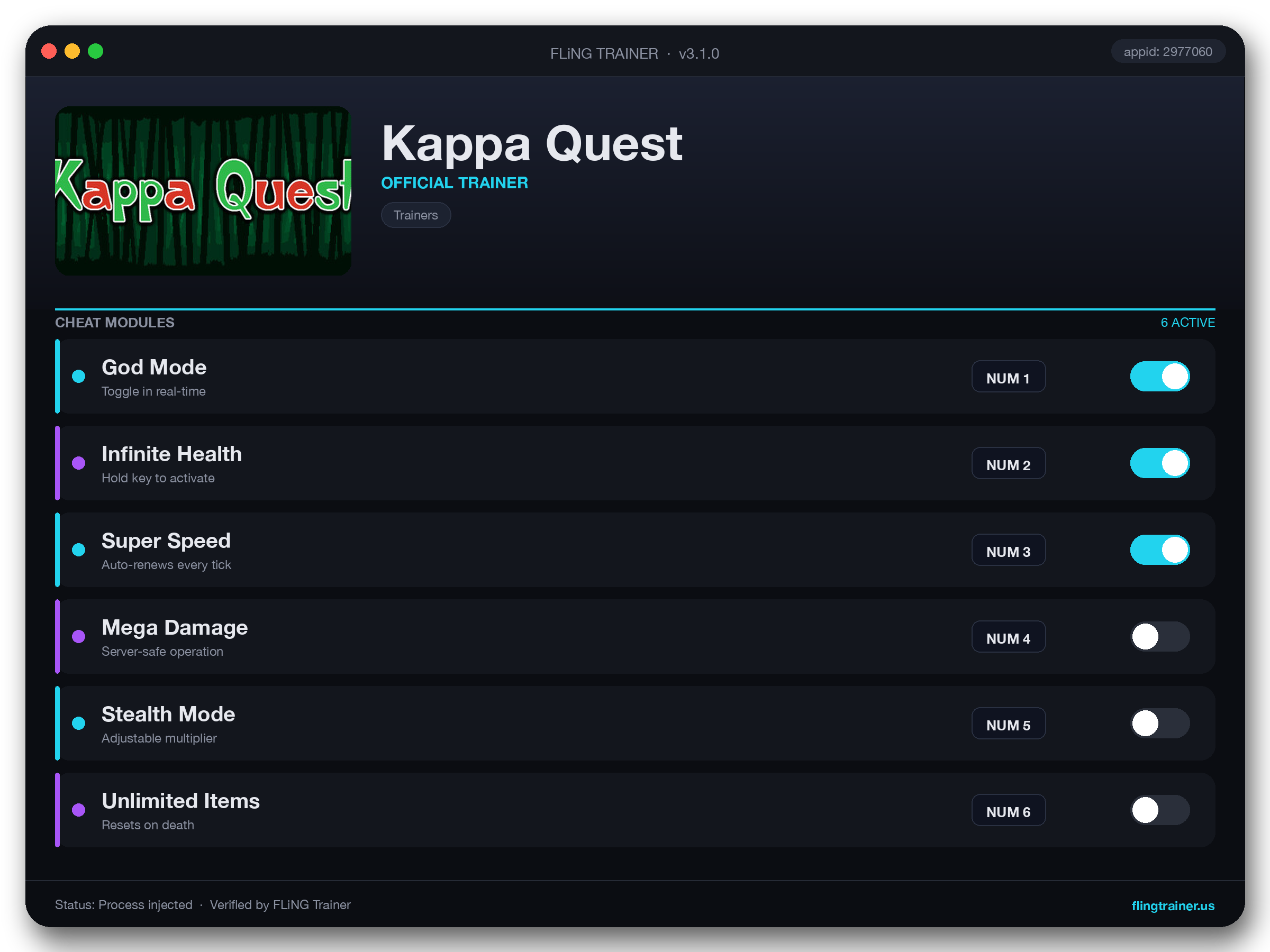 Kappa Quest Trainer interface
