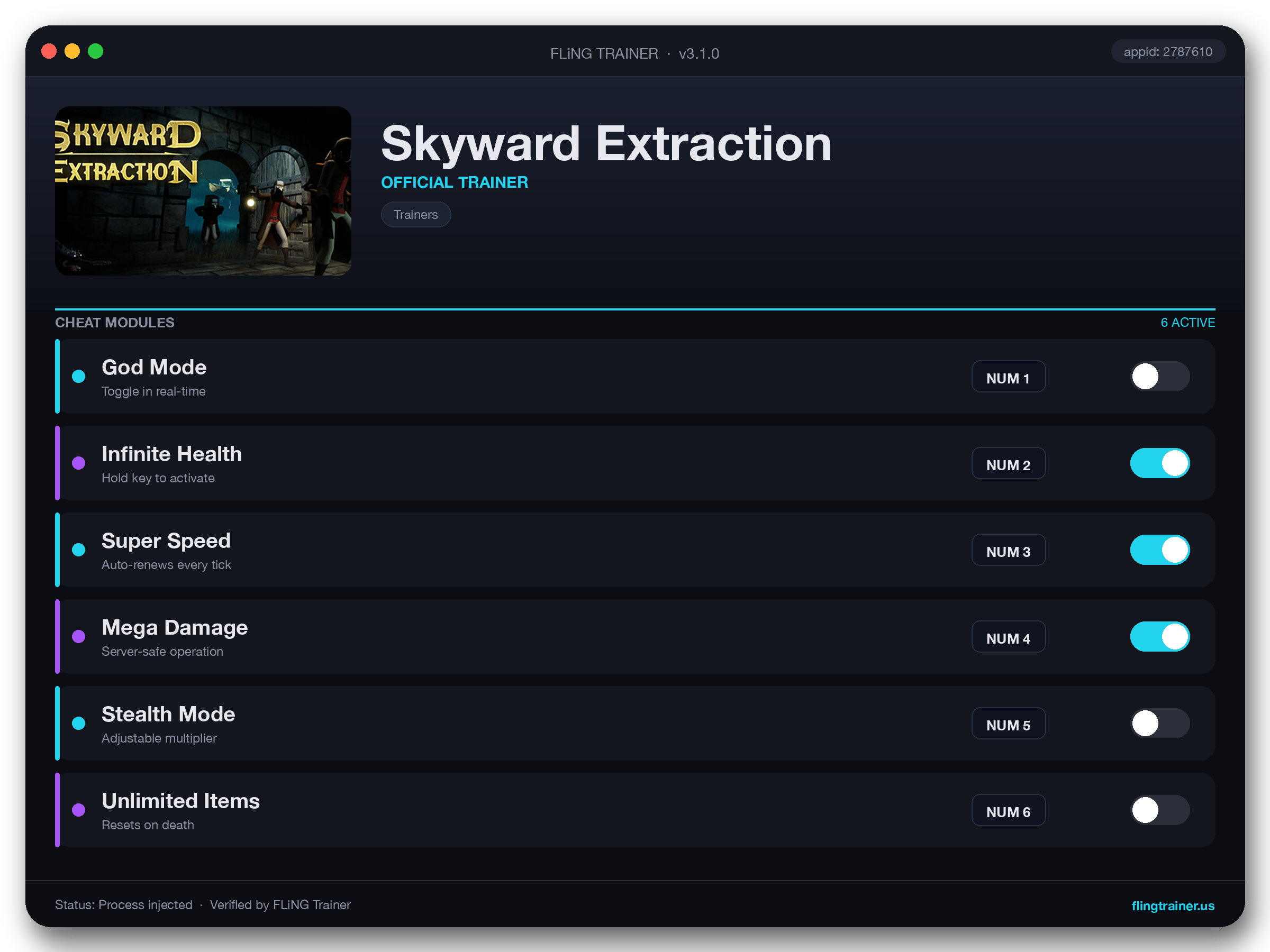 Skyward Extraction Trainer interface