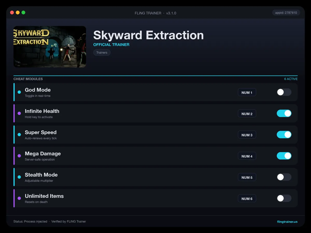 Skyward Extraction Trainer interface