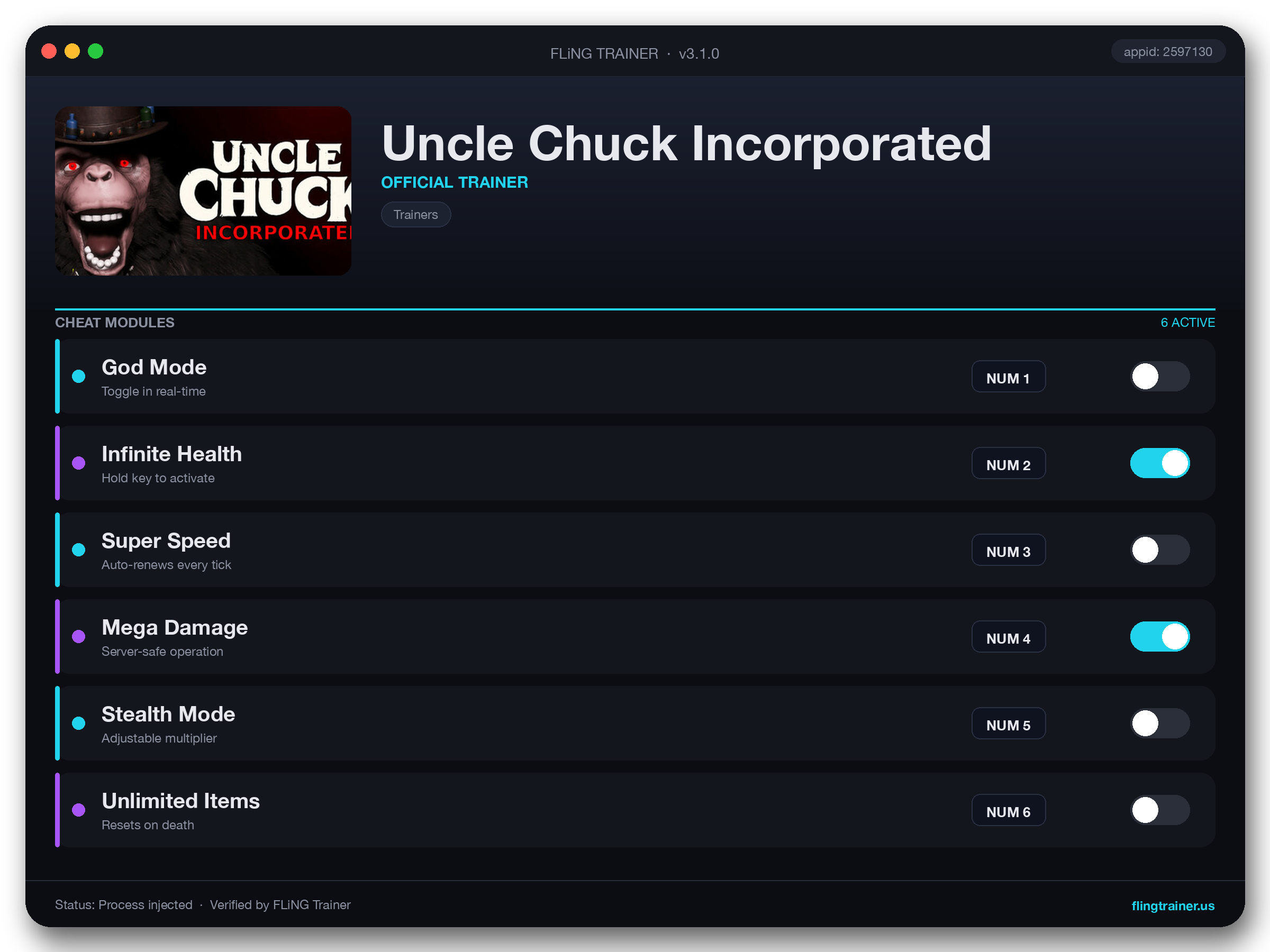Uncle Chuck Incorporated Trainer interface