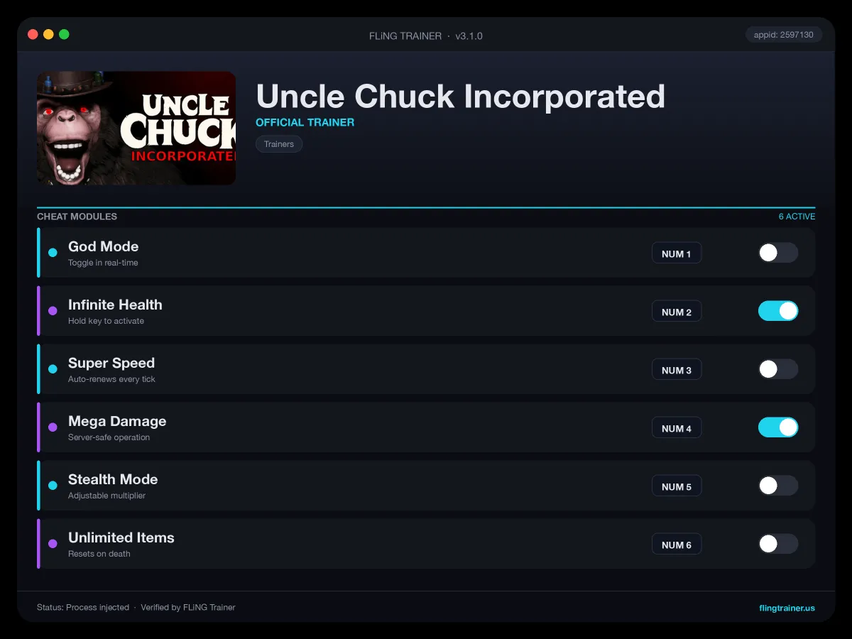 Uncle Chuck Incorporated Trainer interface