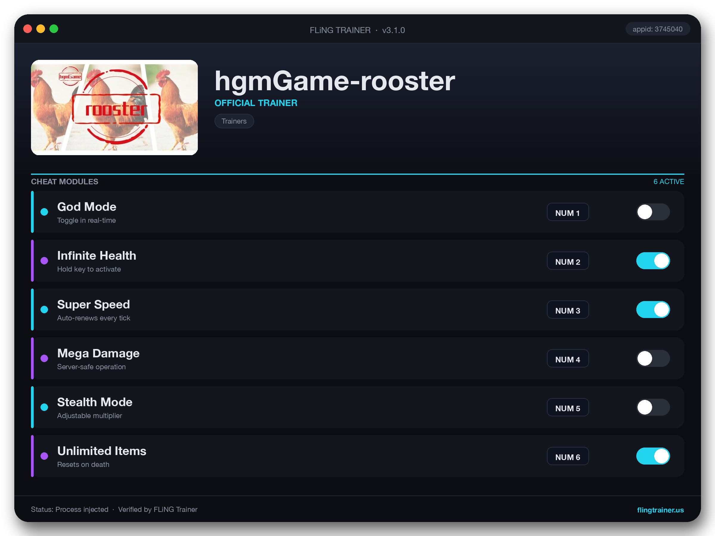 hgmGame-rooster Trainer interface