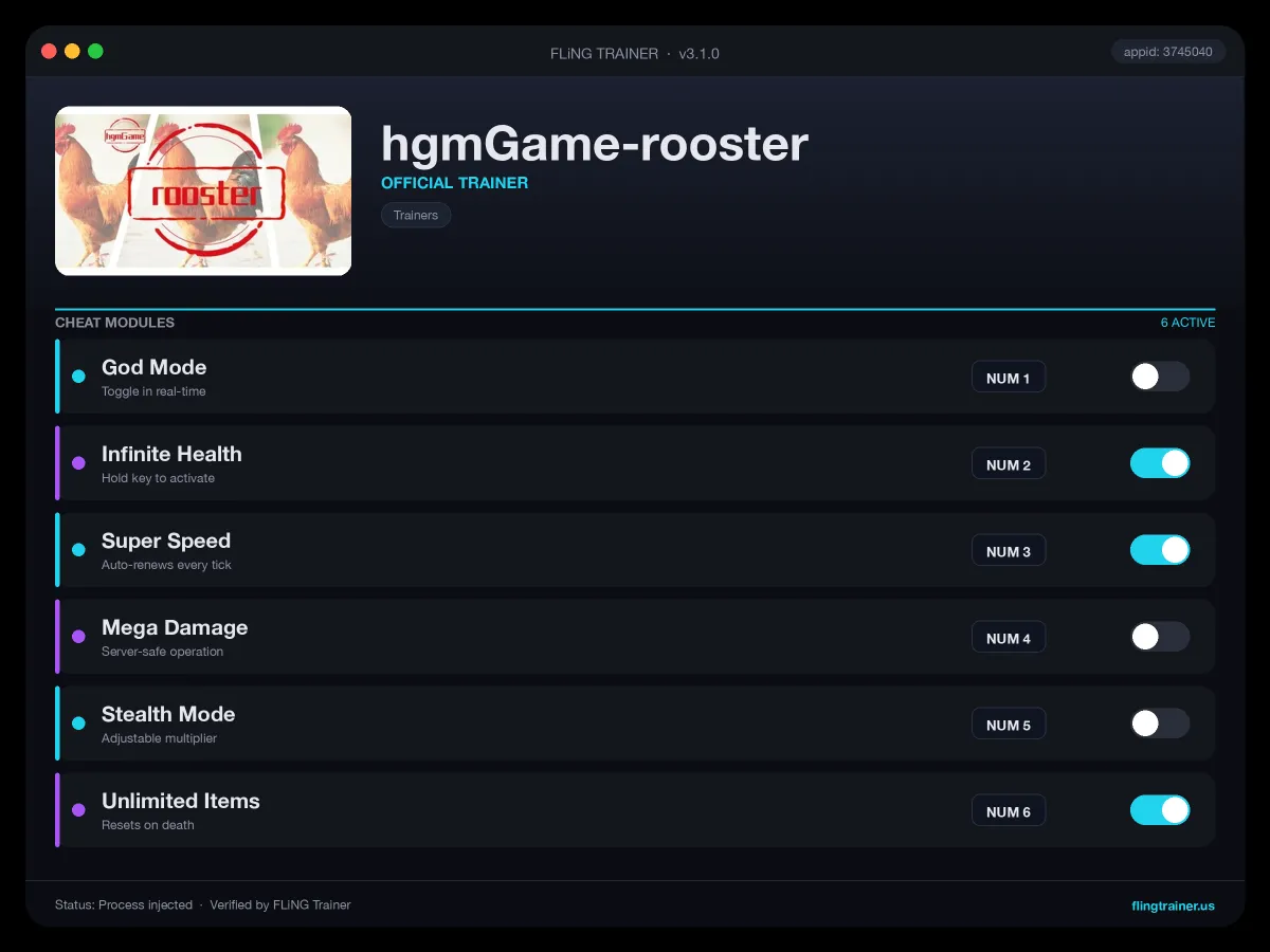 hgmGame-rooster Trainer interface