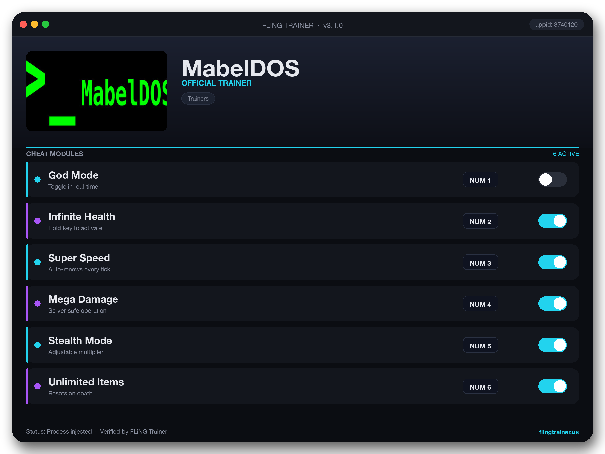 MabelDOS Trainer interface