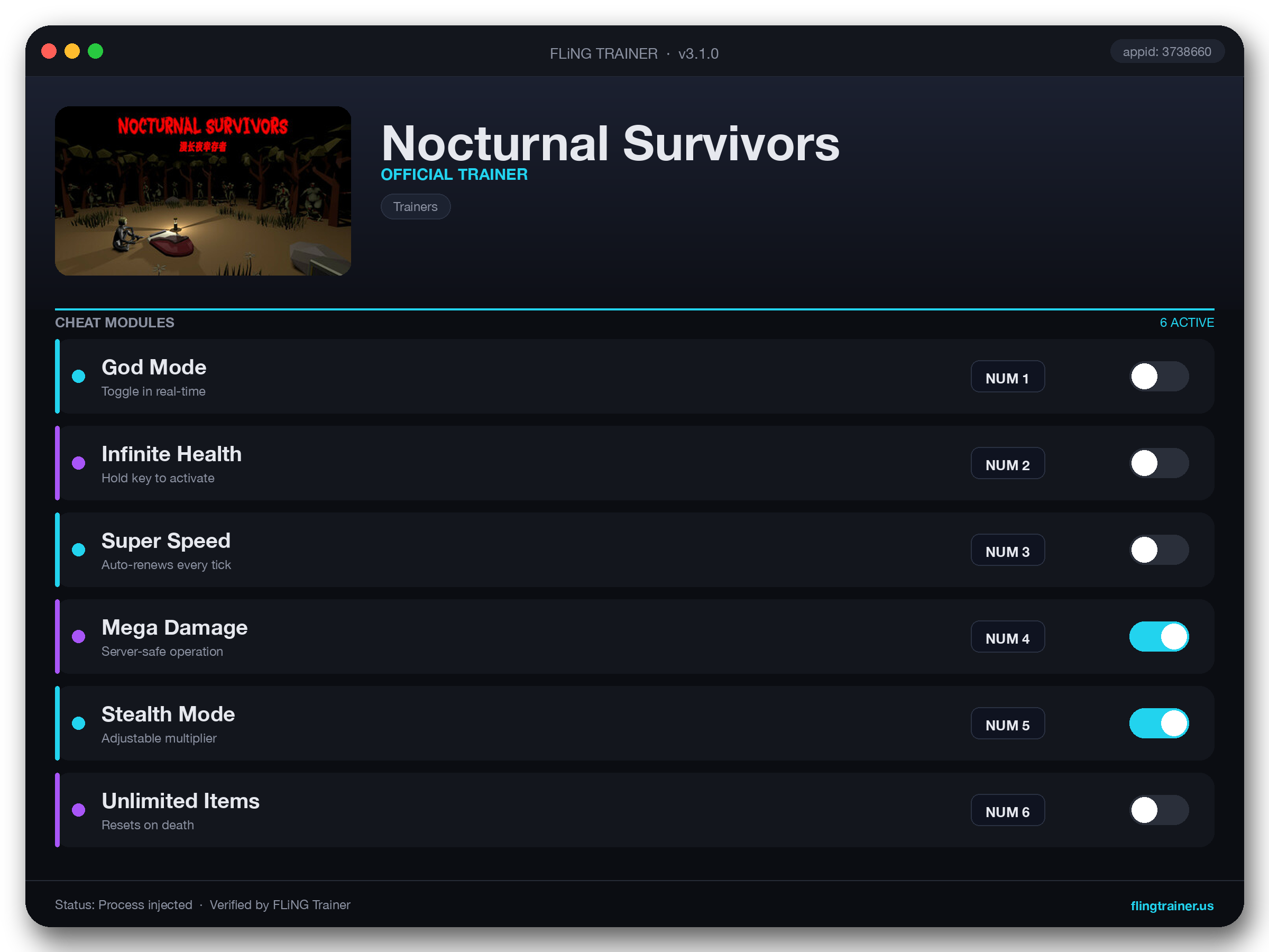 Nocturnal Survivors Trainer interface
