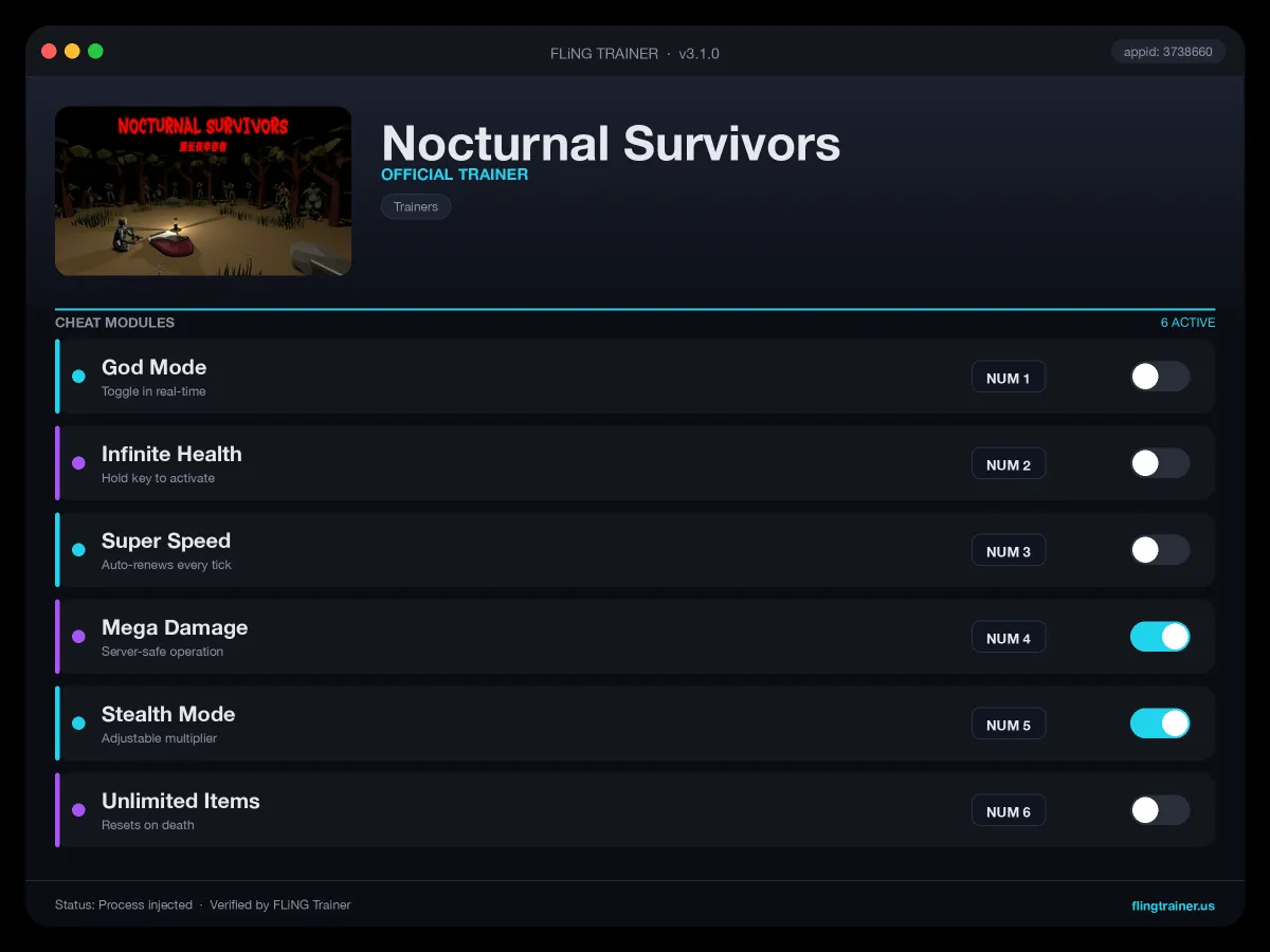 Nocturnal Survivors Trainer interface
