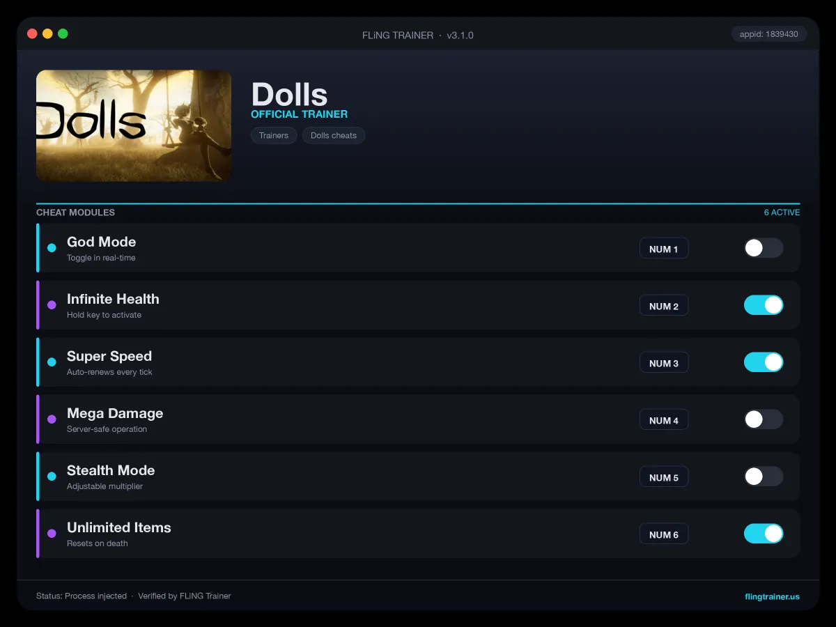 Dolls Trainer interface