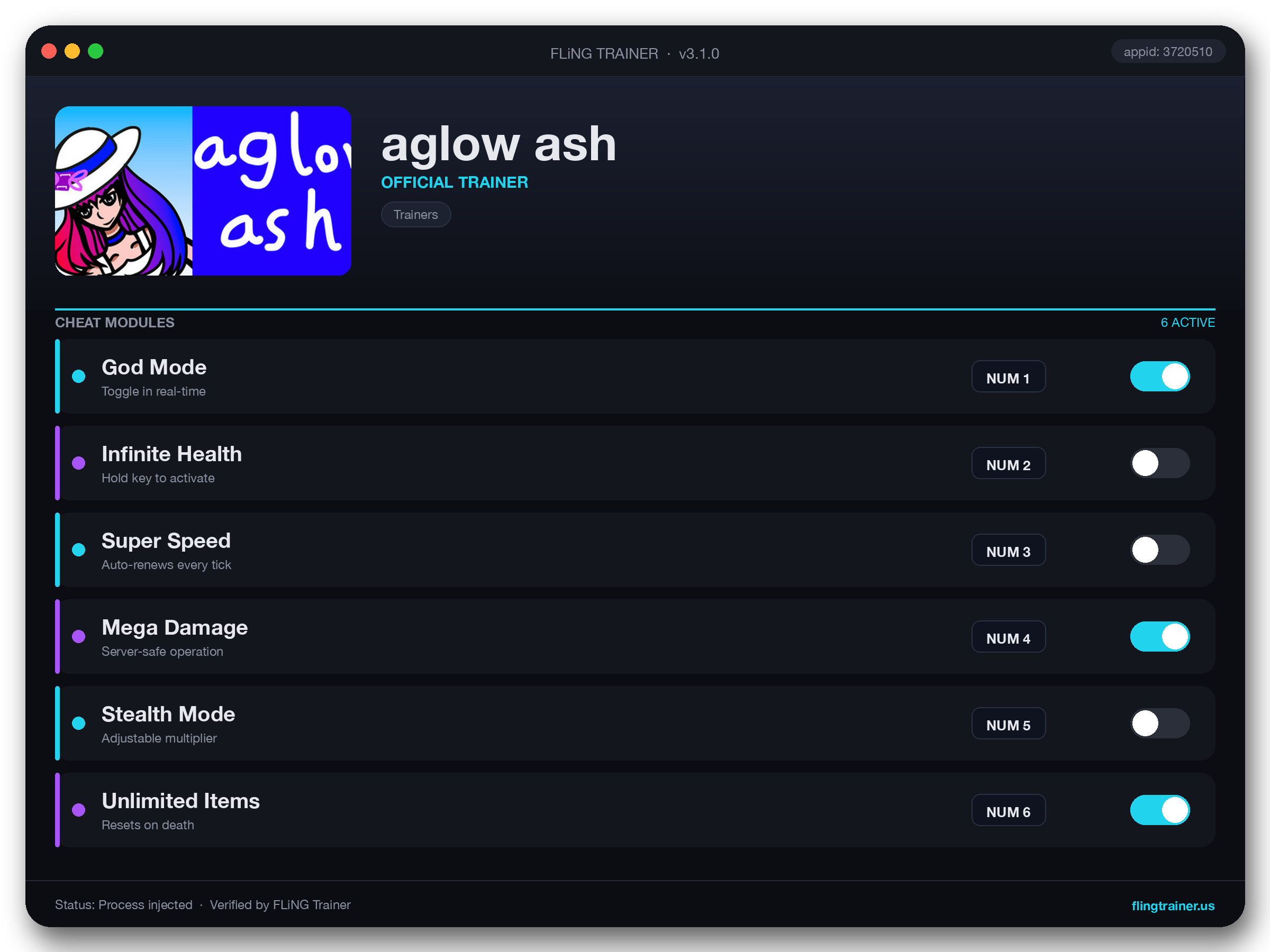 aglow ash Trainer interface
