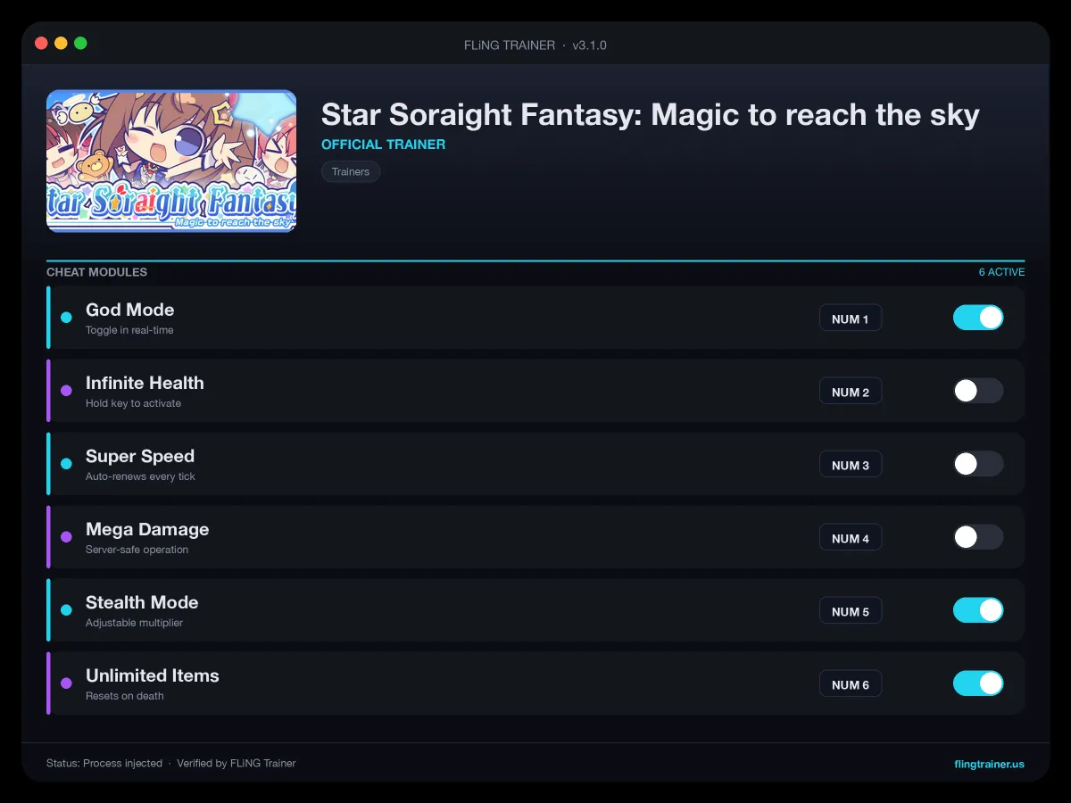 Star Soraight Fantasy: Magic to reach the sky Trainer interface