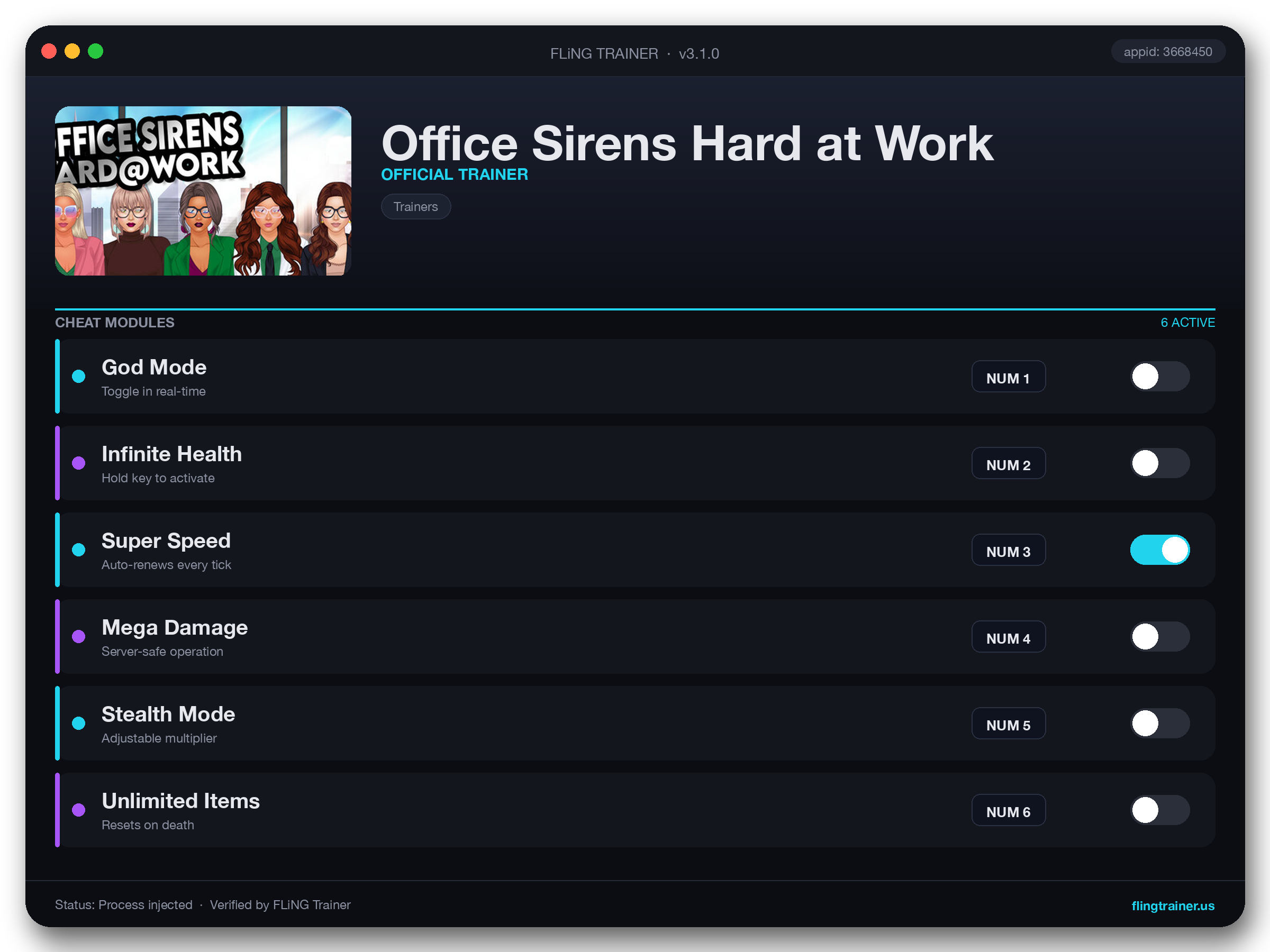 Office Sirens Hard at Work Trainer interface