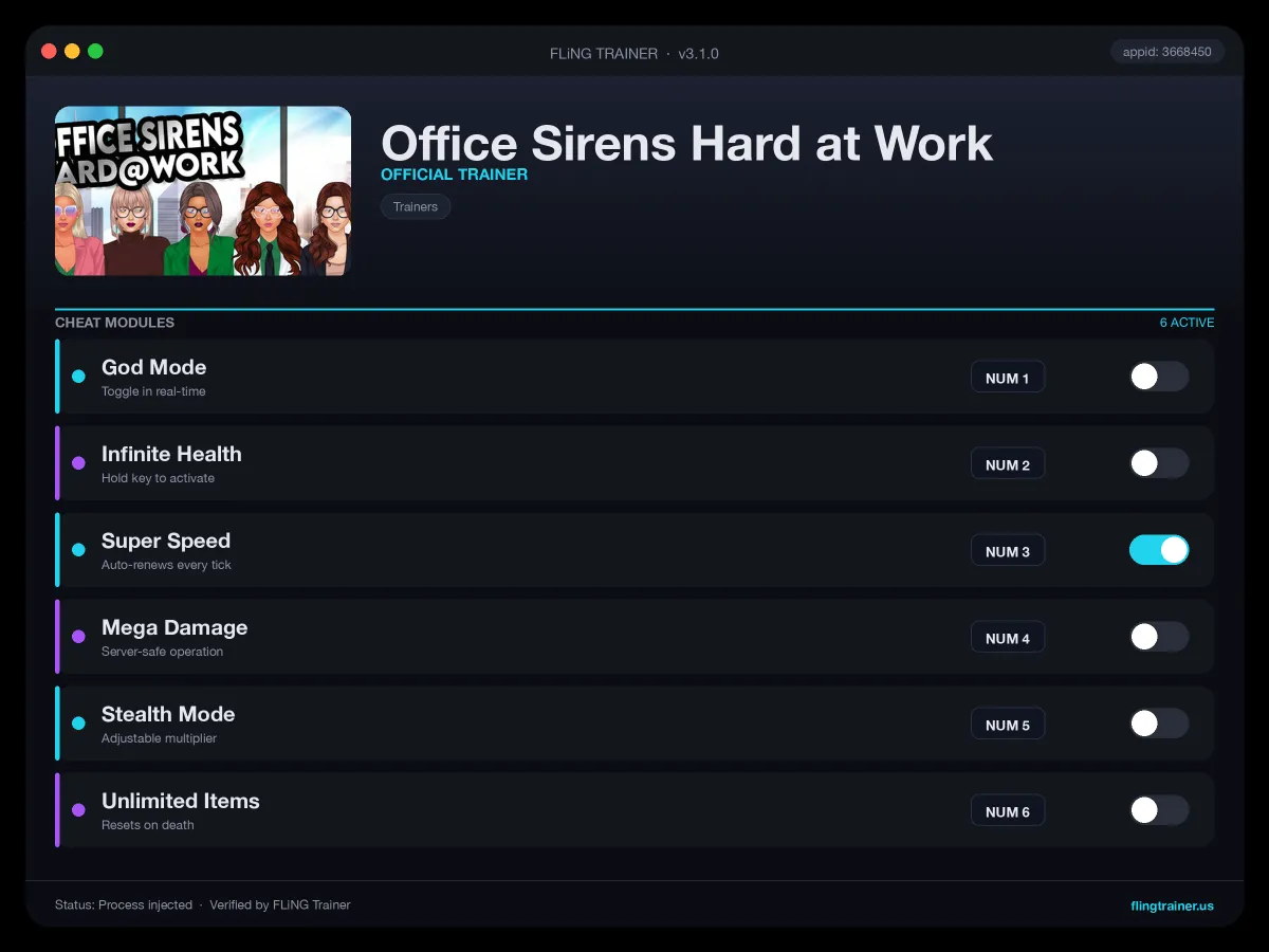 Office Sirens Hard at Work Trainer interface
