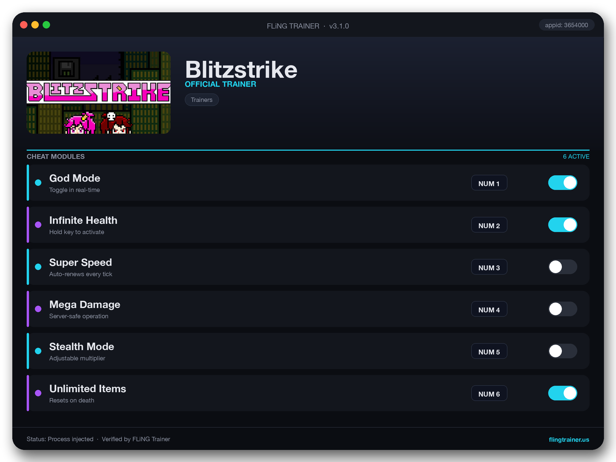 Blitzstrike Trainer interface