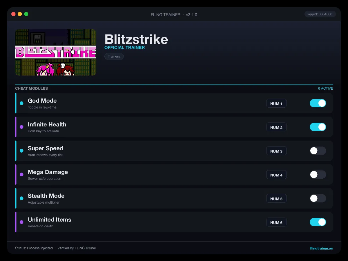 Blitzstrike Trainer interface